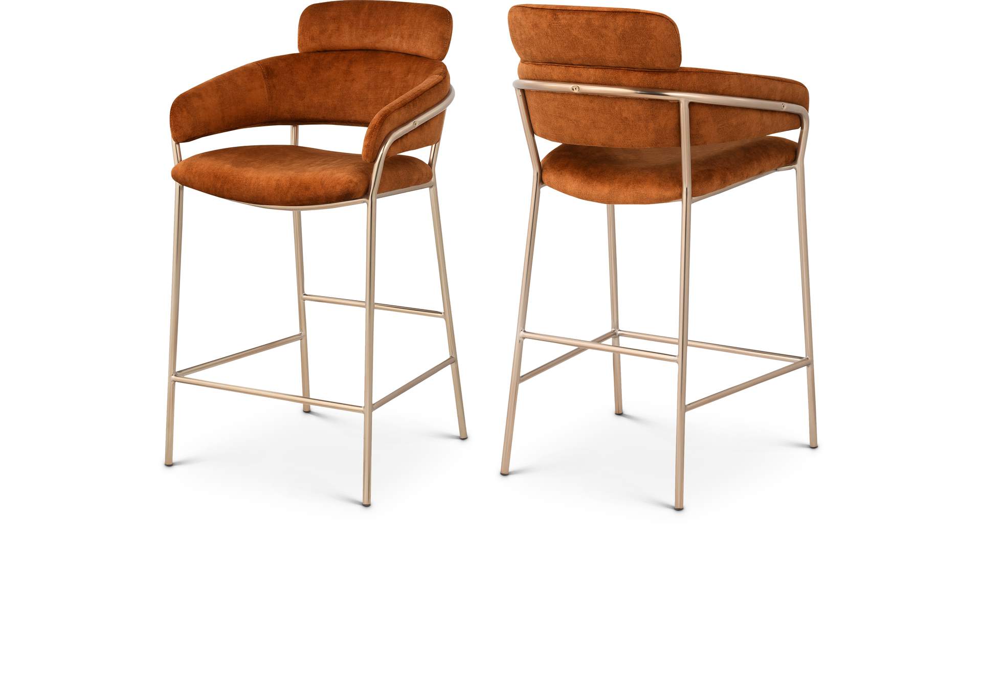 Yara Cognac Velvet Counter Stool,Meridian Furniture