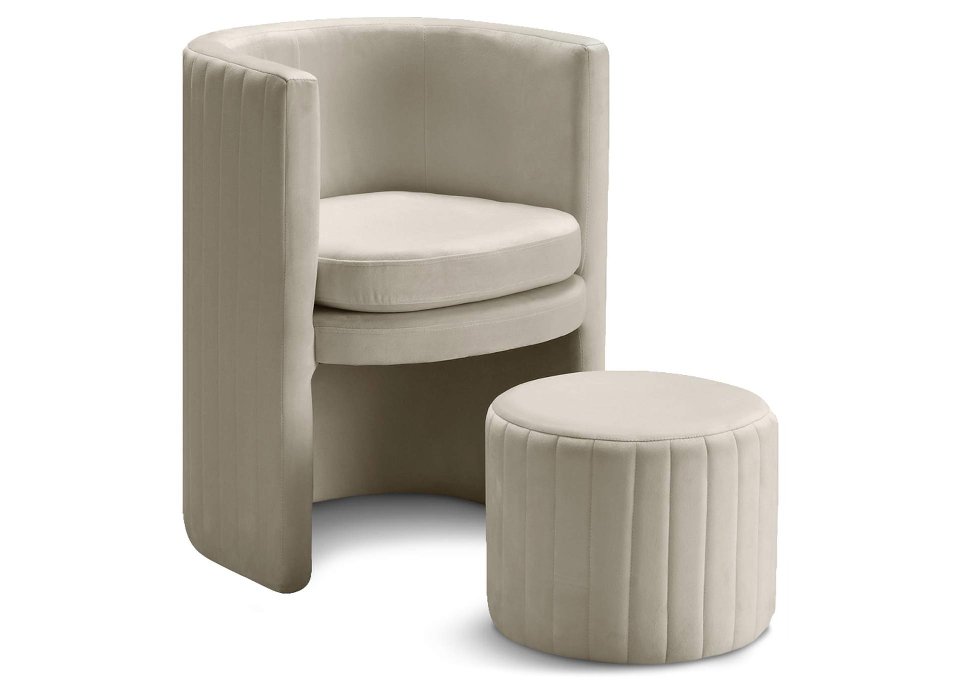 Selena Cream Velvet Accent Chair And Ottoman Set,Meridian Furniture