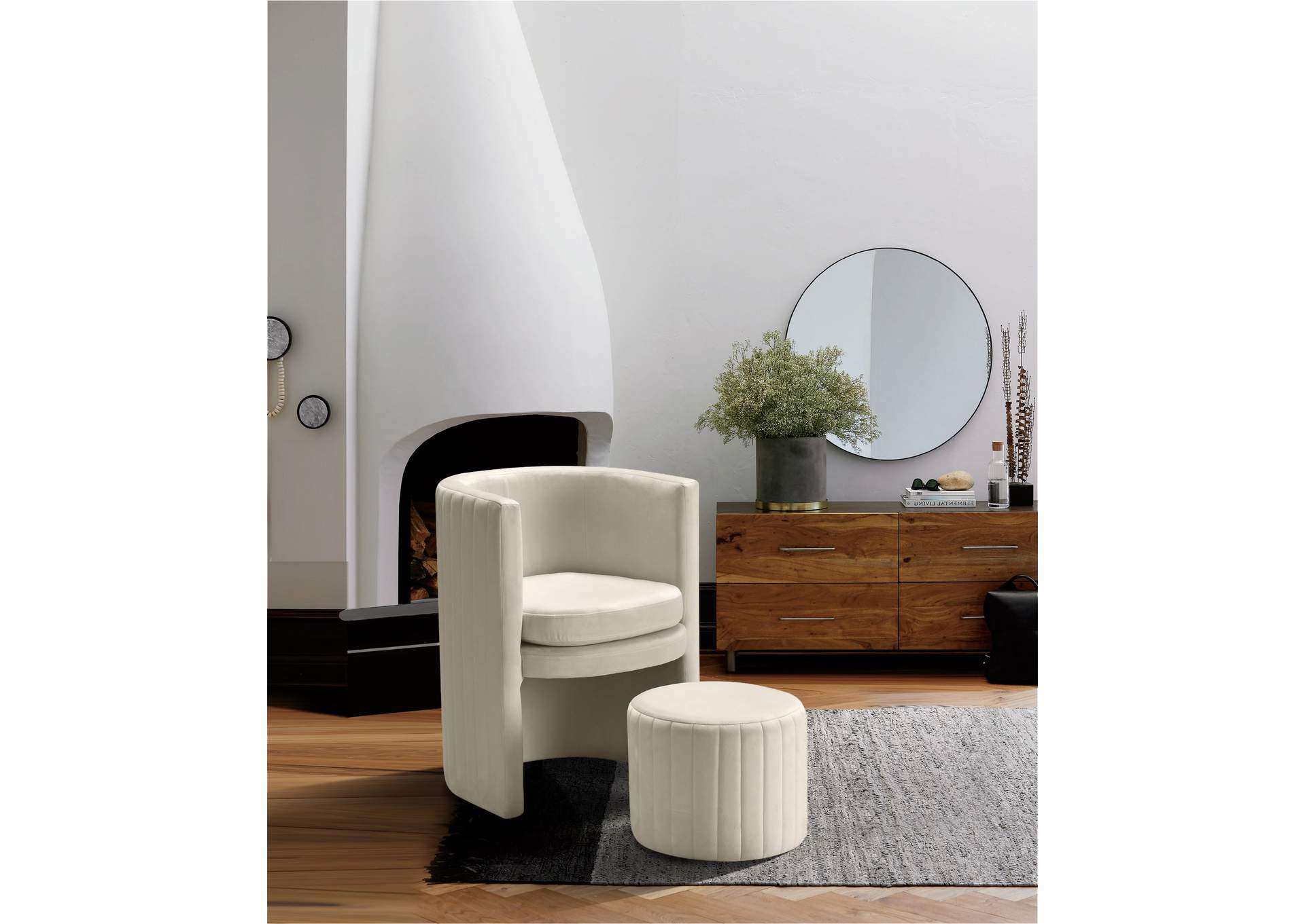 Selena Cream Velvet Accent Chair And Ottoman Set,Meridian Furniture