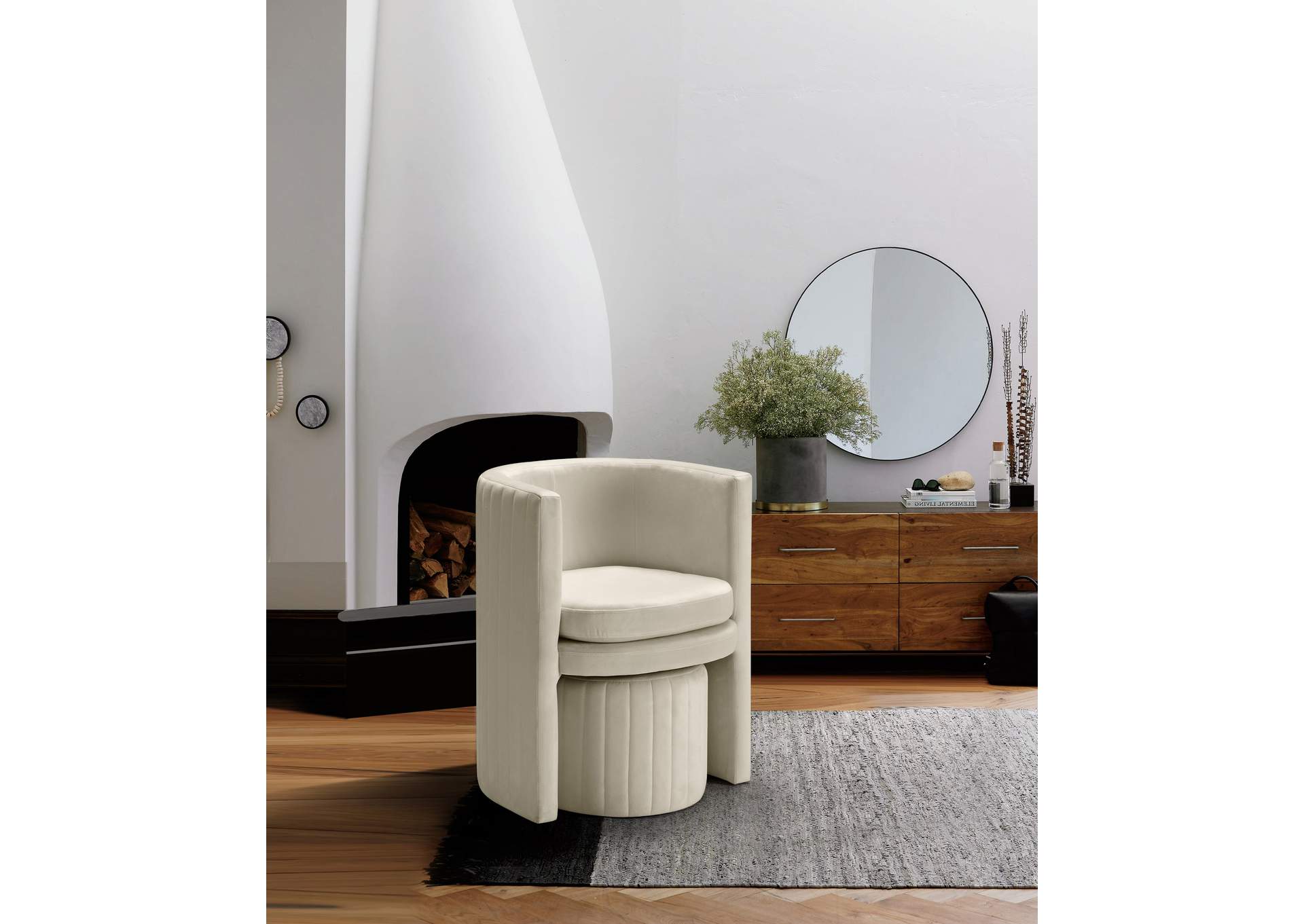 Selena Cream Velvet Accent Chair And Ottoman Set,Meridian Furniture