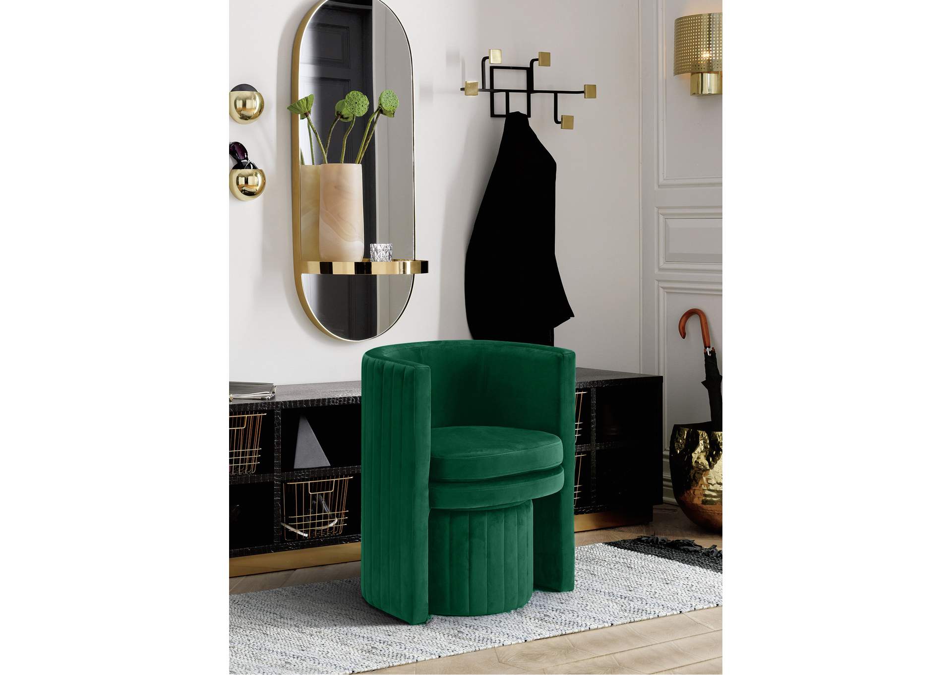 Selena Green Velvet Accent Chair And Ottoman Set,Meridian Furniture