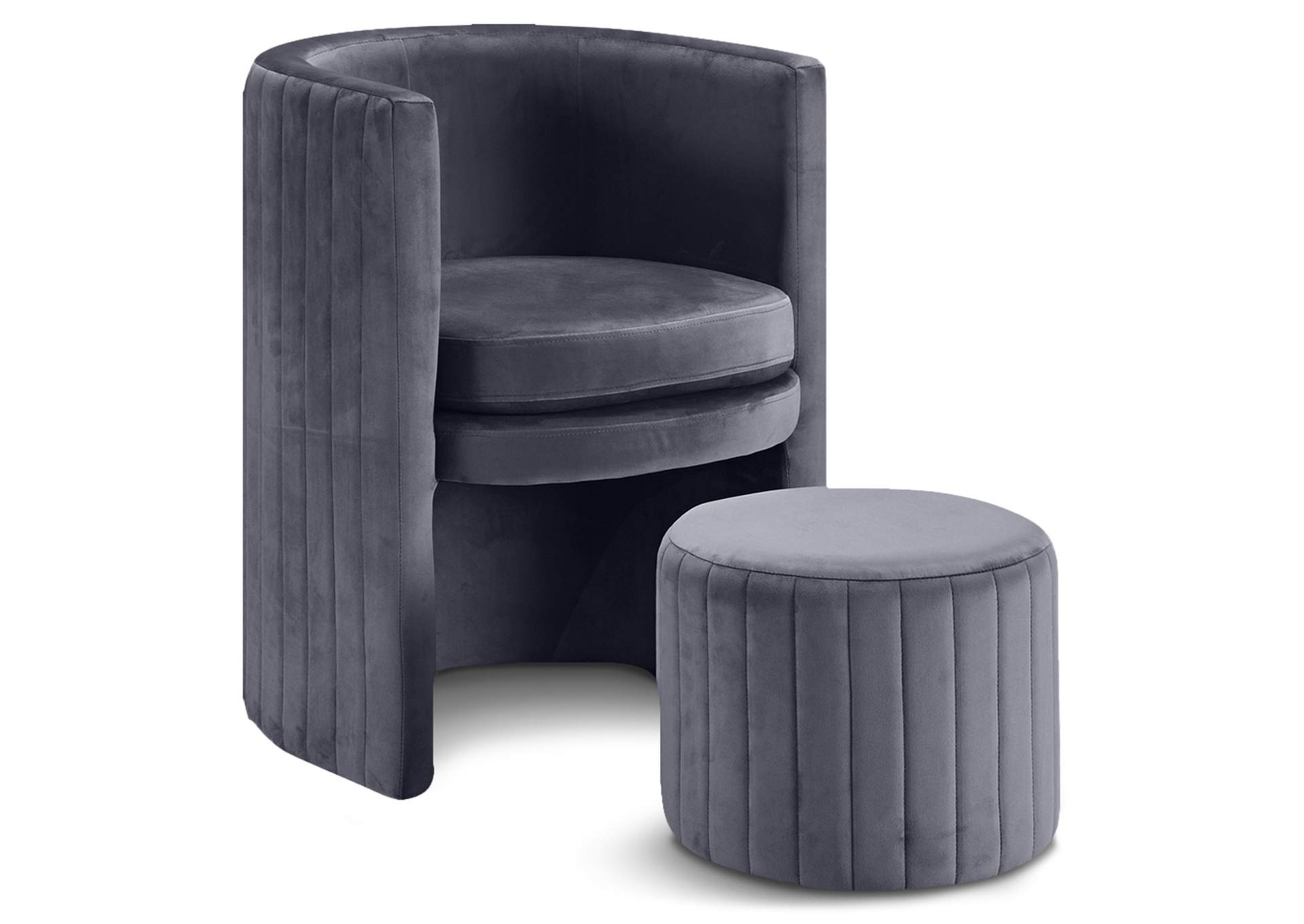 Selena Grey Velvet Accent Chair And Ottoman Set,Meridian Furniture