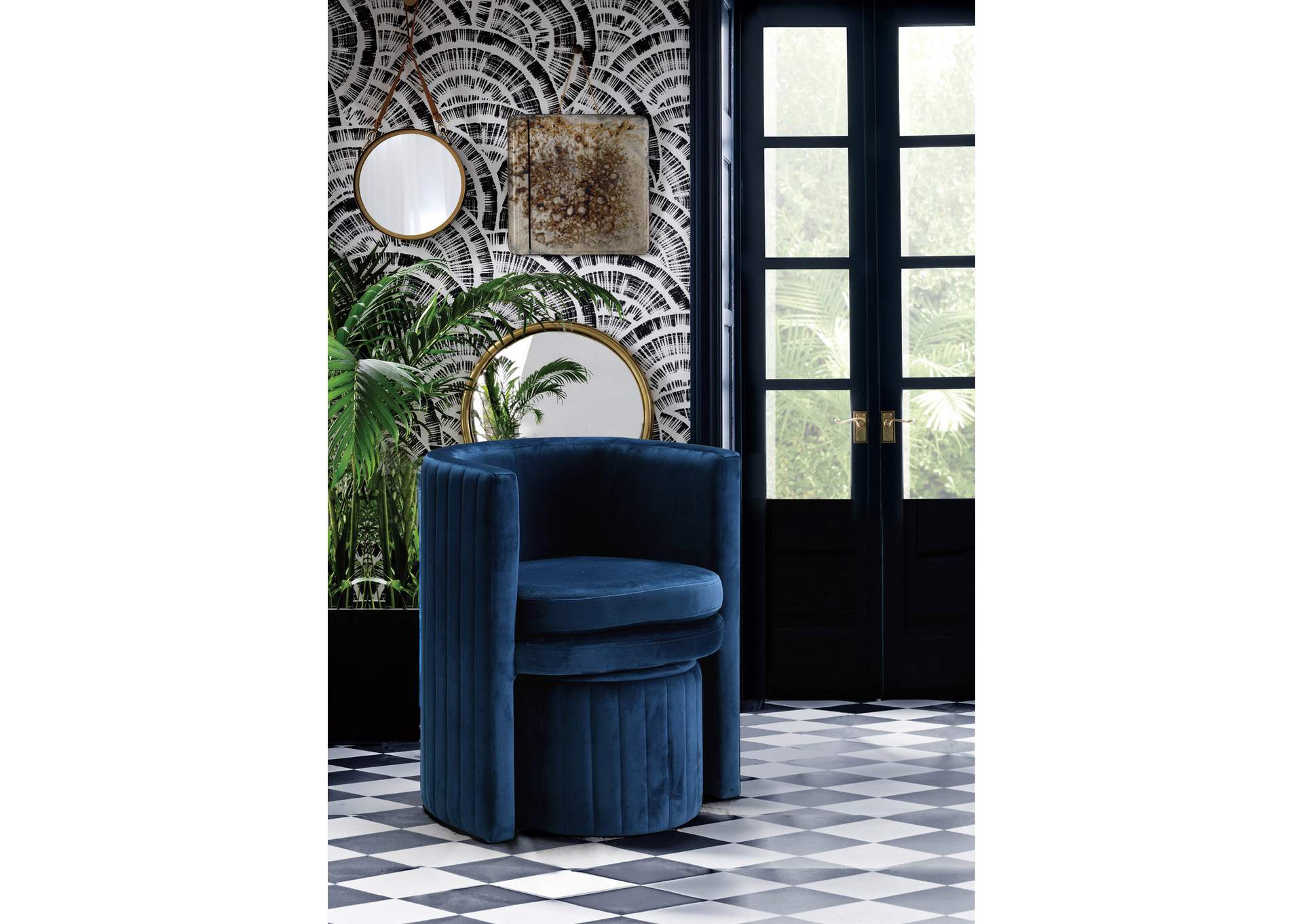 Selena Navy Velvet Accent Chair And Ottoman Set,Meridian Furniture