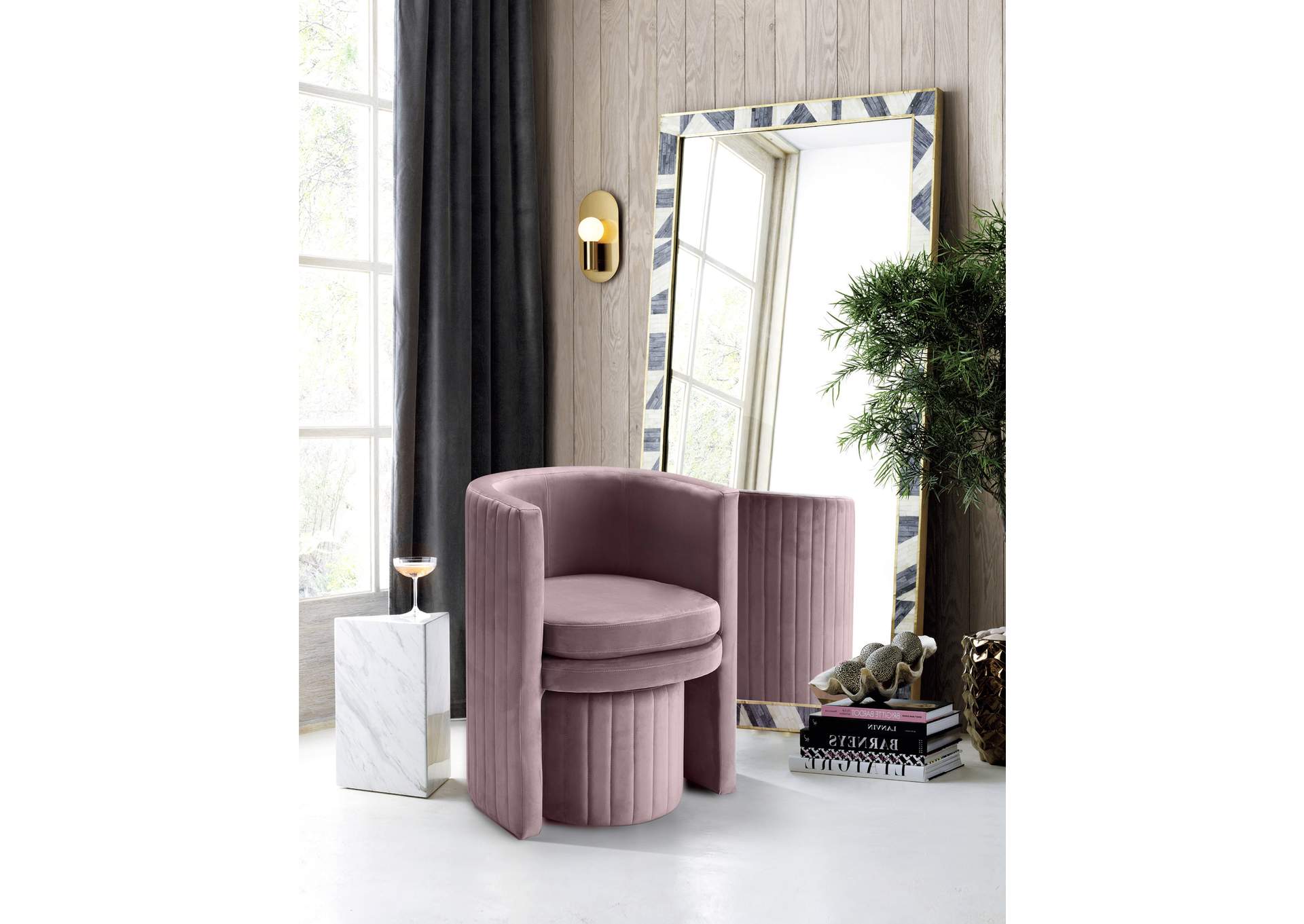 Selena Pink Velvet Accent Chair And Ottoman Set,Meridian Furniture