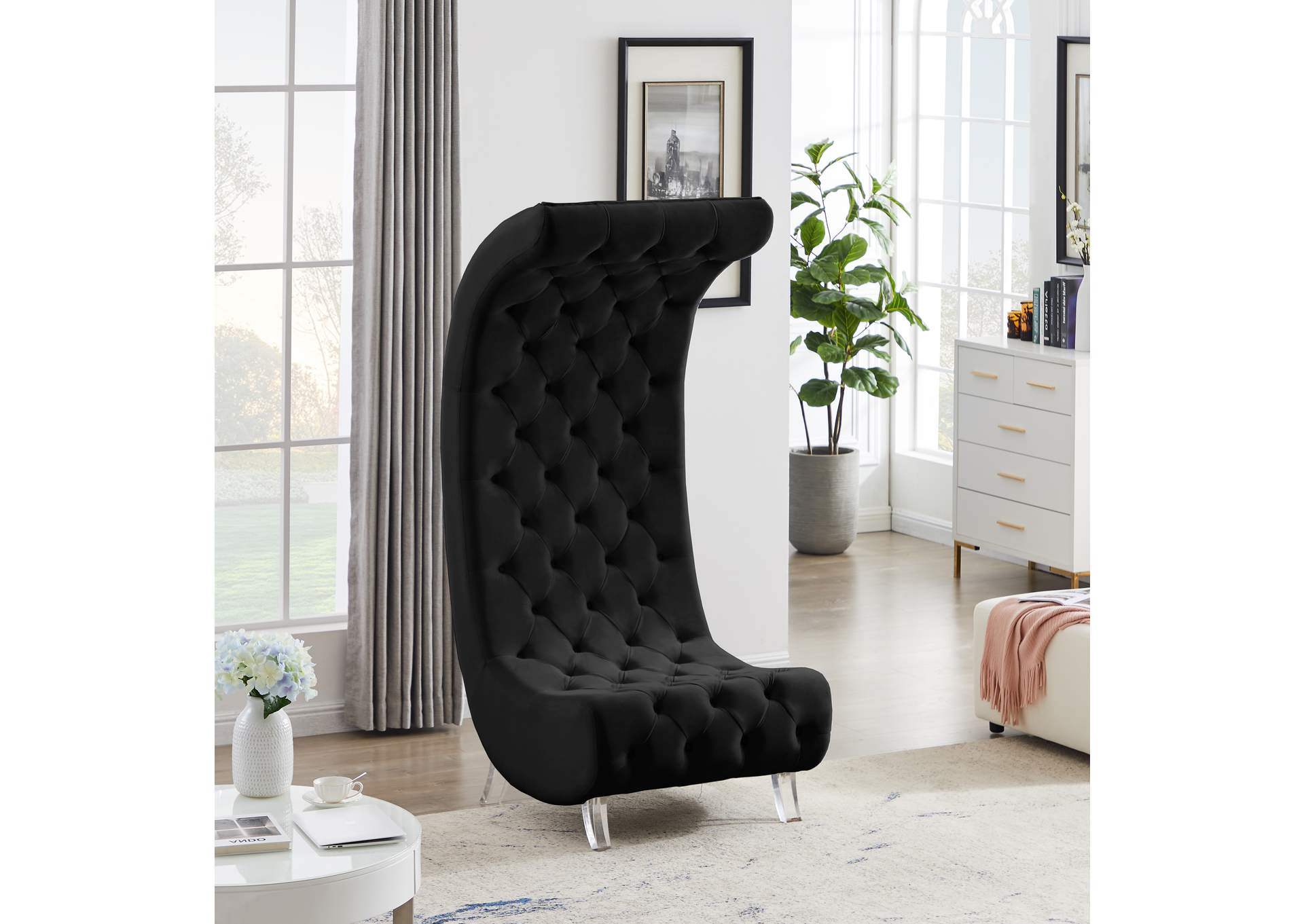 Crescent Black Velvet Accent Chair,Meridian Furniture