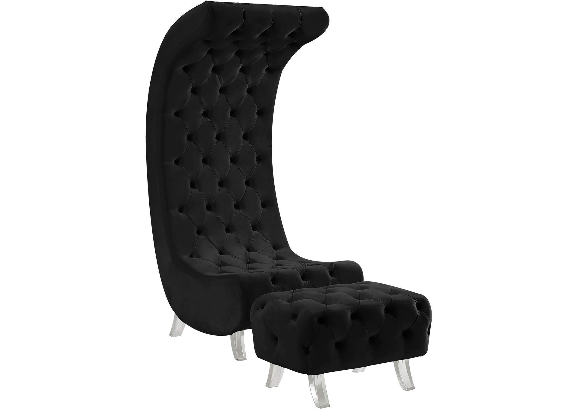 Crescent Black Velvet Accent Chair,Meridian Furniture