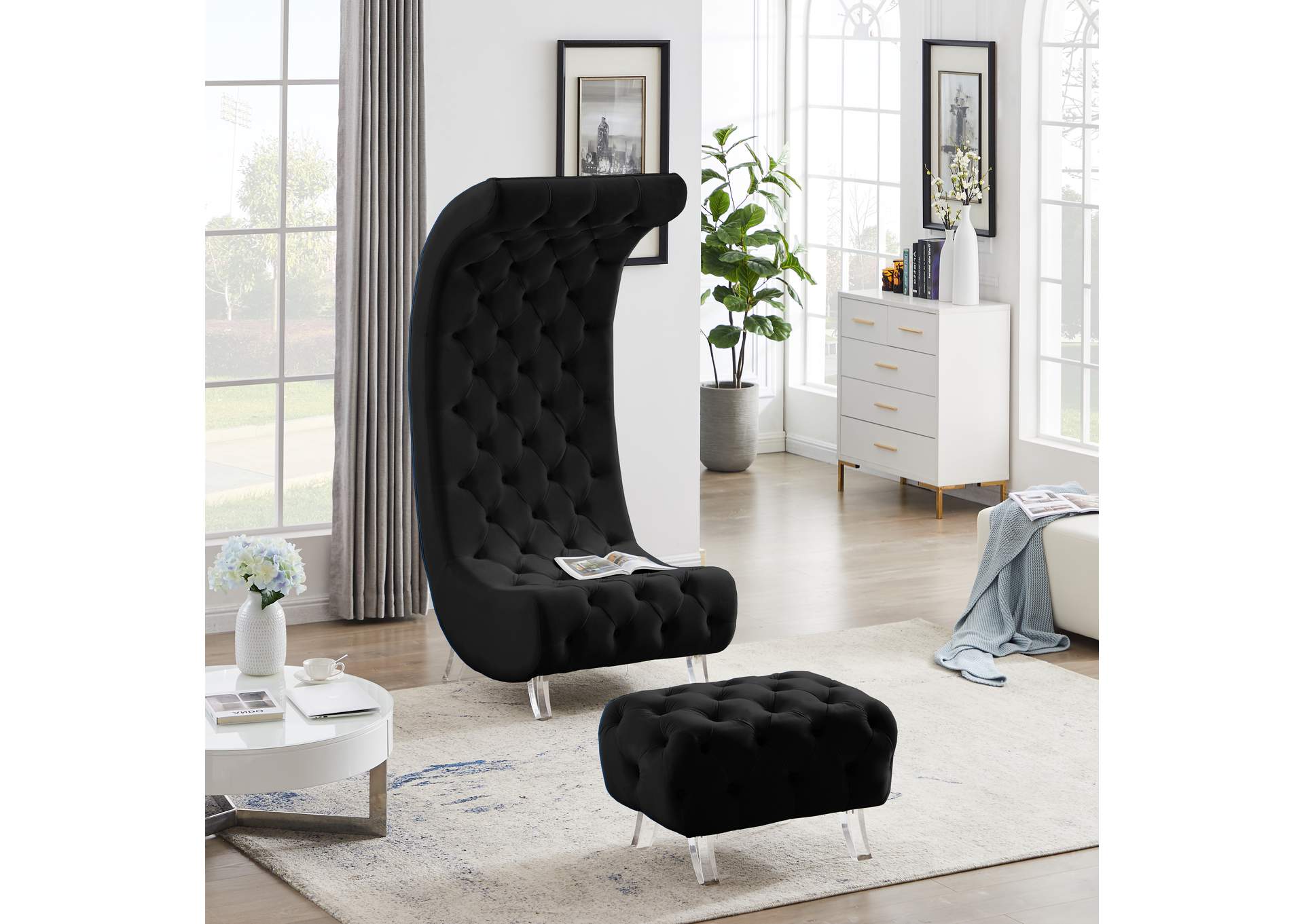 Crescent Black Velvet Accent Chair,Meridian Furniture