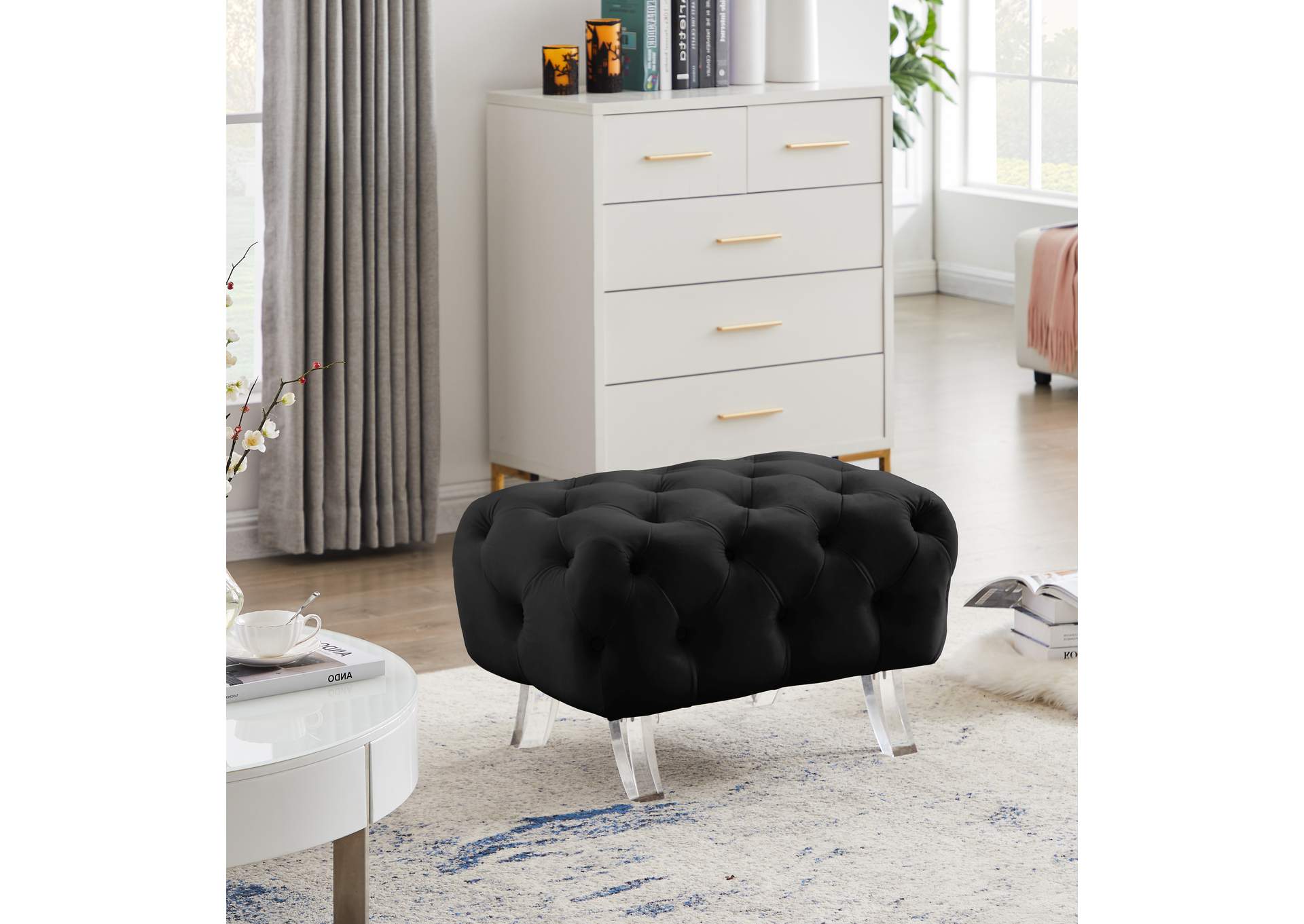 Crescent Black Velvet Ottoman,Meridian Furniture