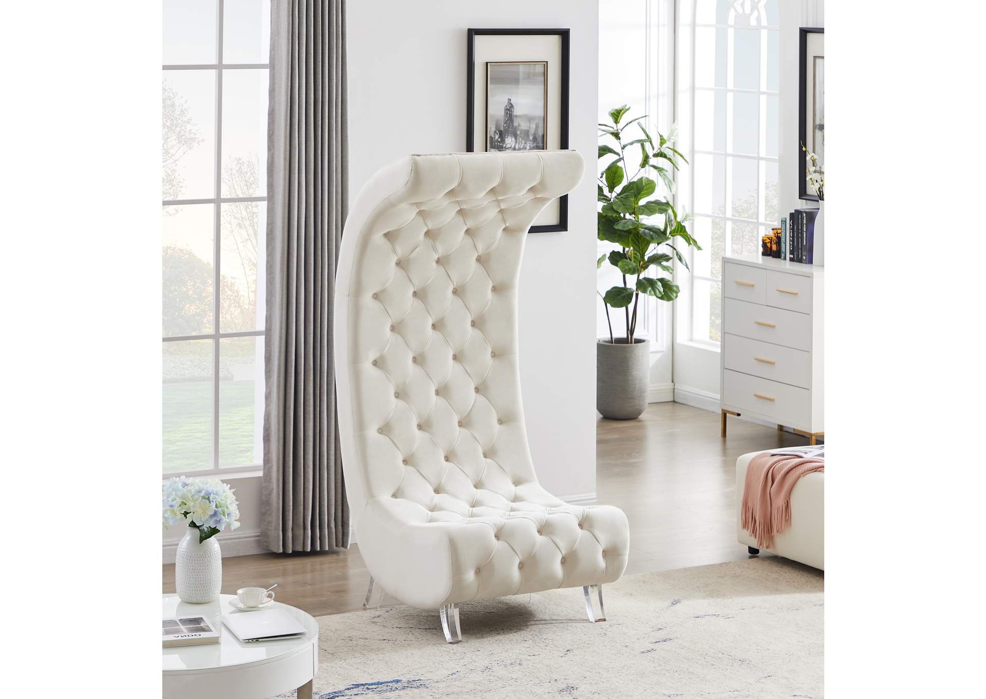 Crescent Cream Velvet Accent Chair,Meridian Furniture