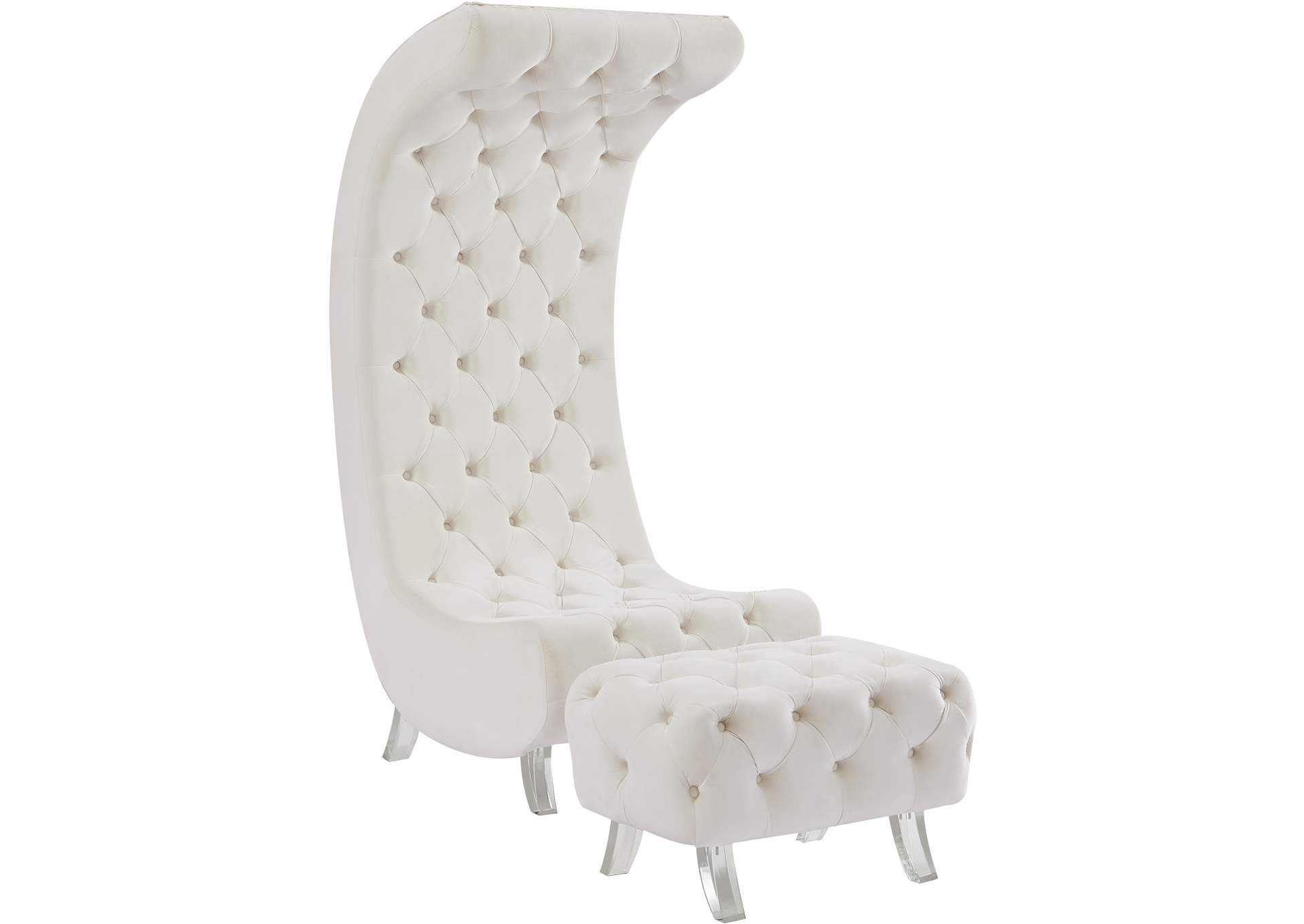 Crescent Cream Velvet Accent Chair,Meridian Furniture