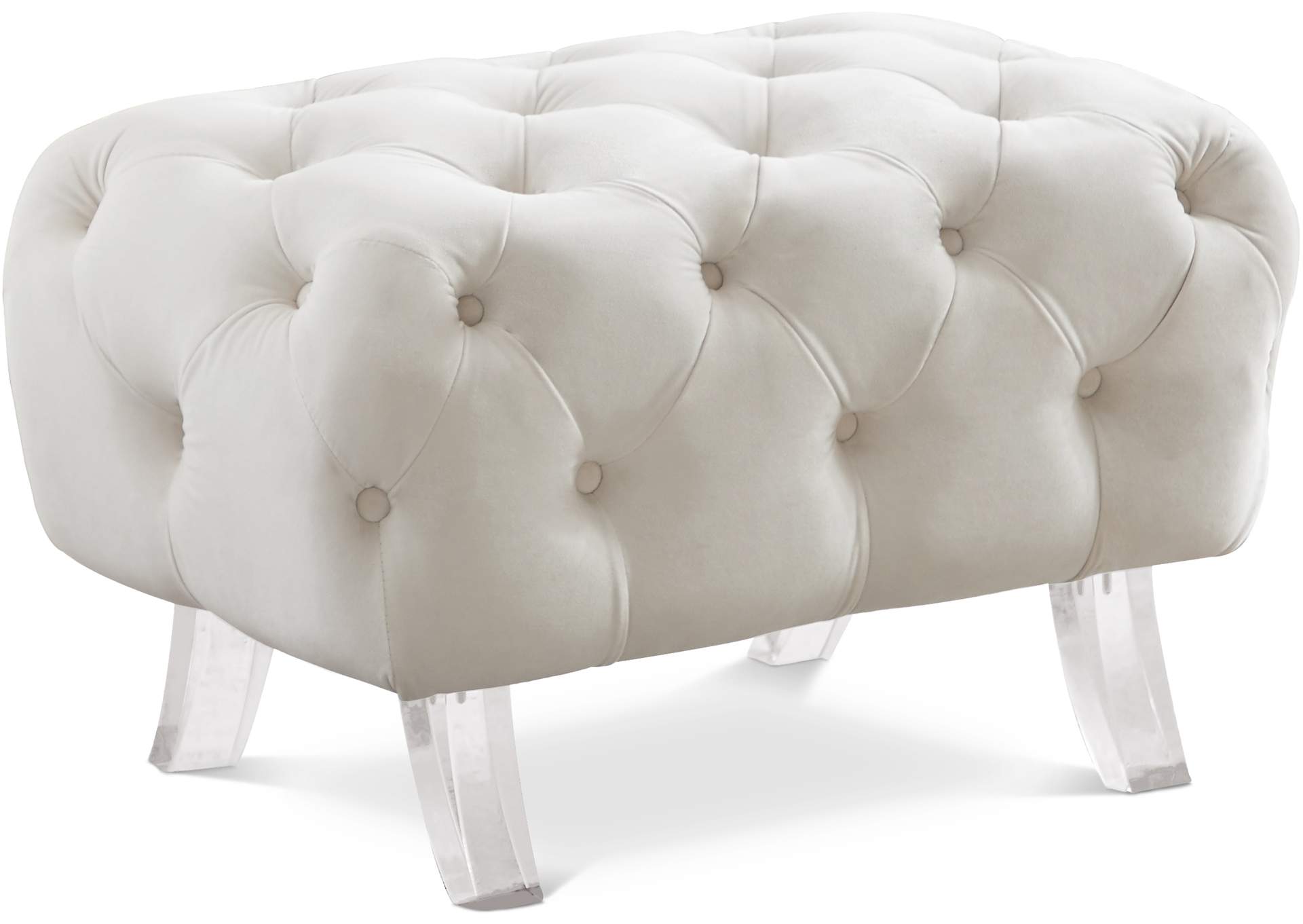 Crescent Cream Velvet Ottoman,Meridian Furniture