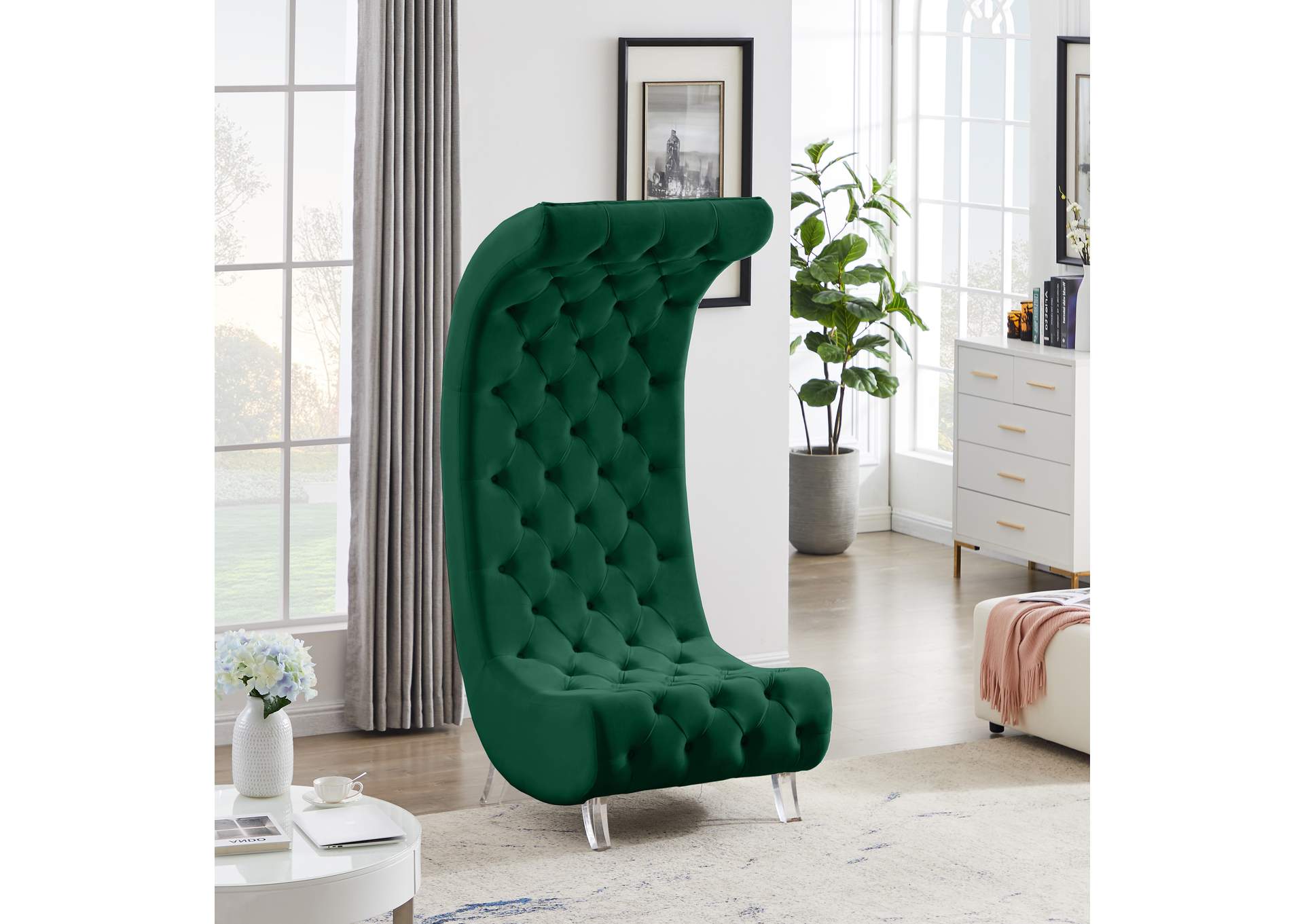 Crescent Green Velvet Accent Chair,Meridian Furniture