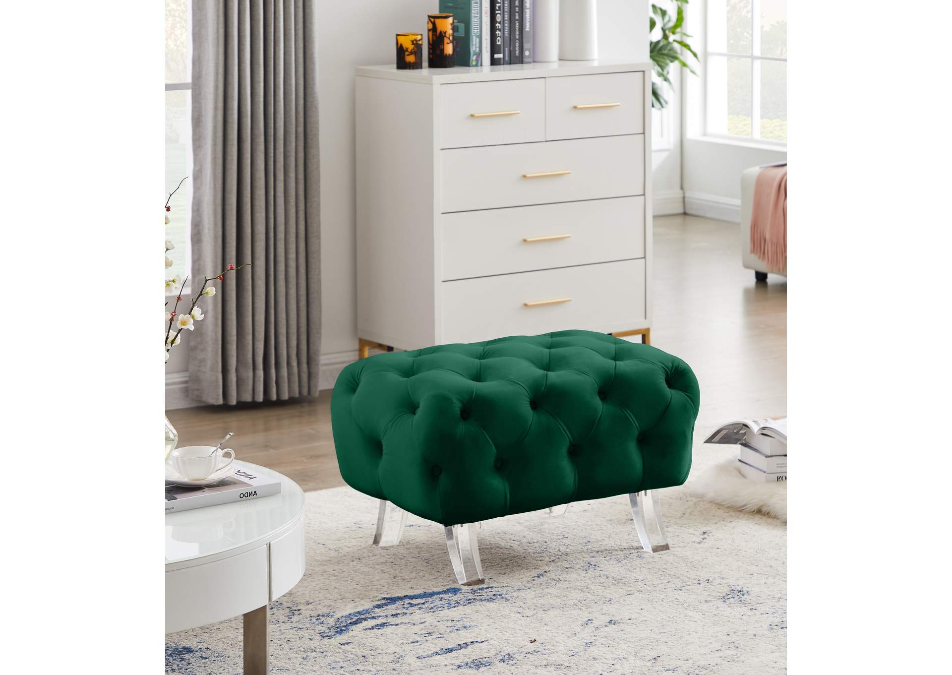 Crescent Green Velvet Ottoman,Meridian Furniture