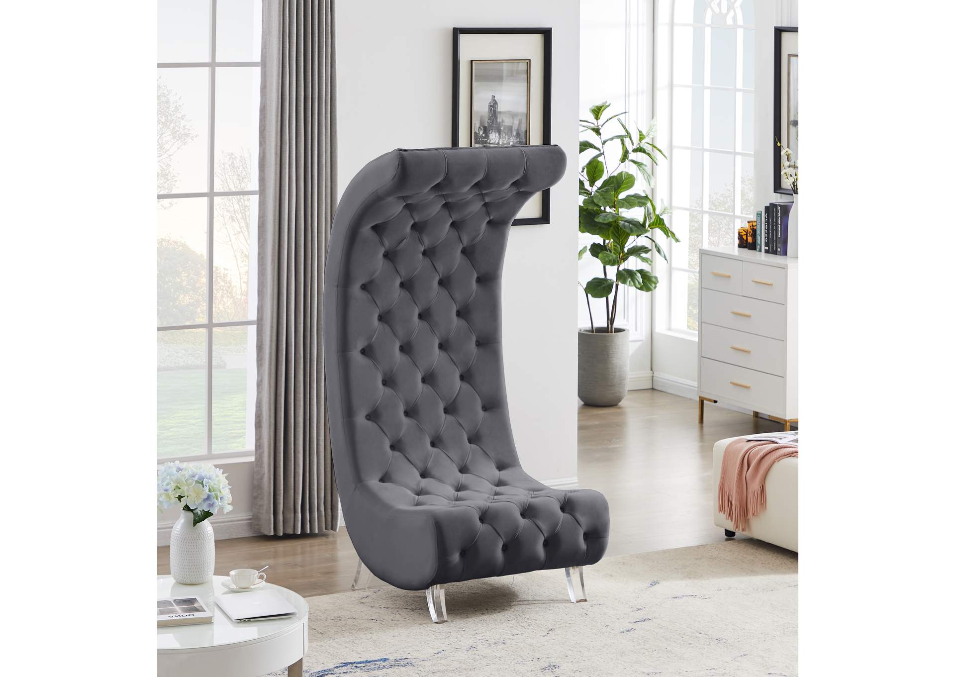 Crescent Grey Velvet Accent Chair,Meridian Furniture