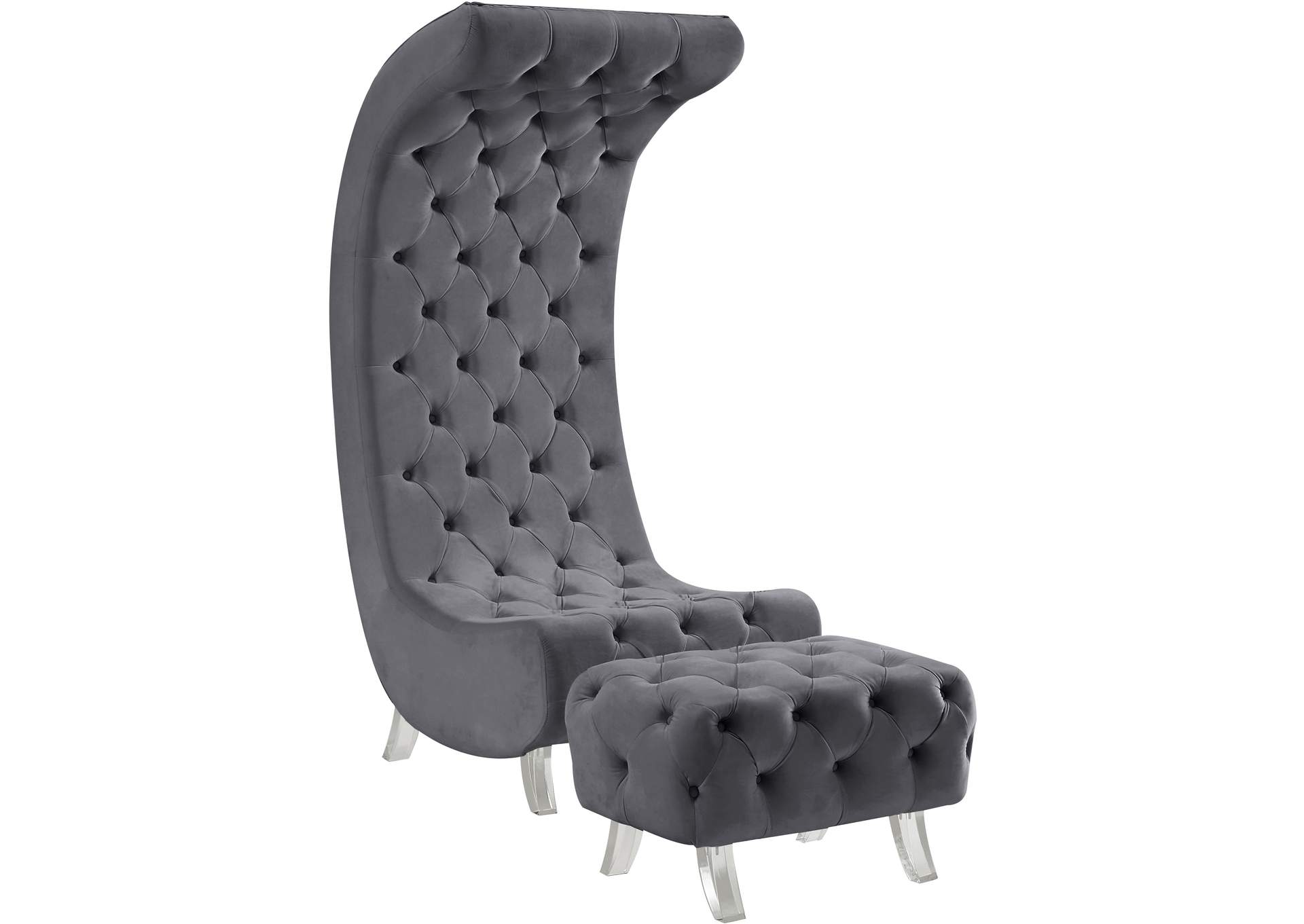 Crescent Grey Velvet Accent Chair,Meridian Furniture