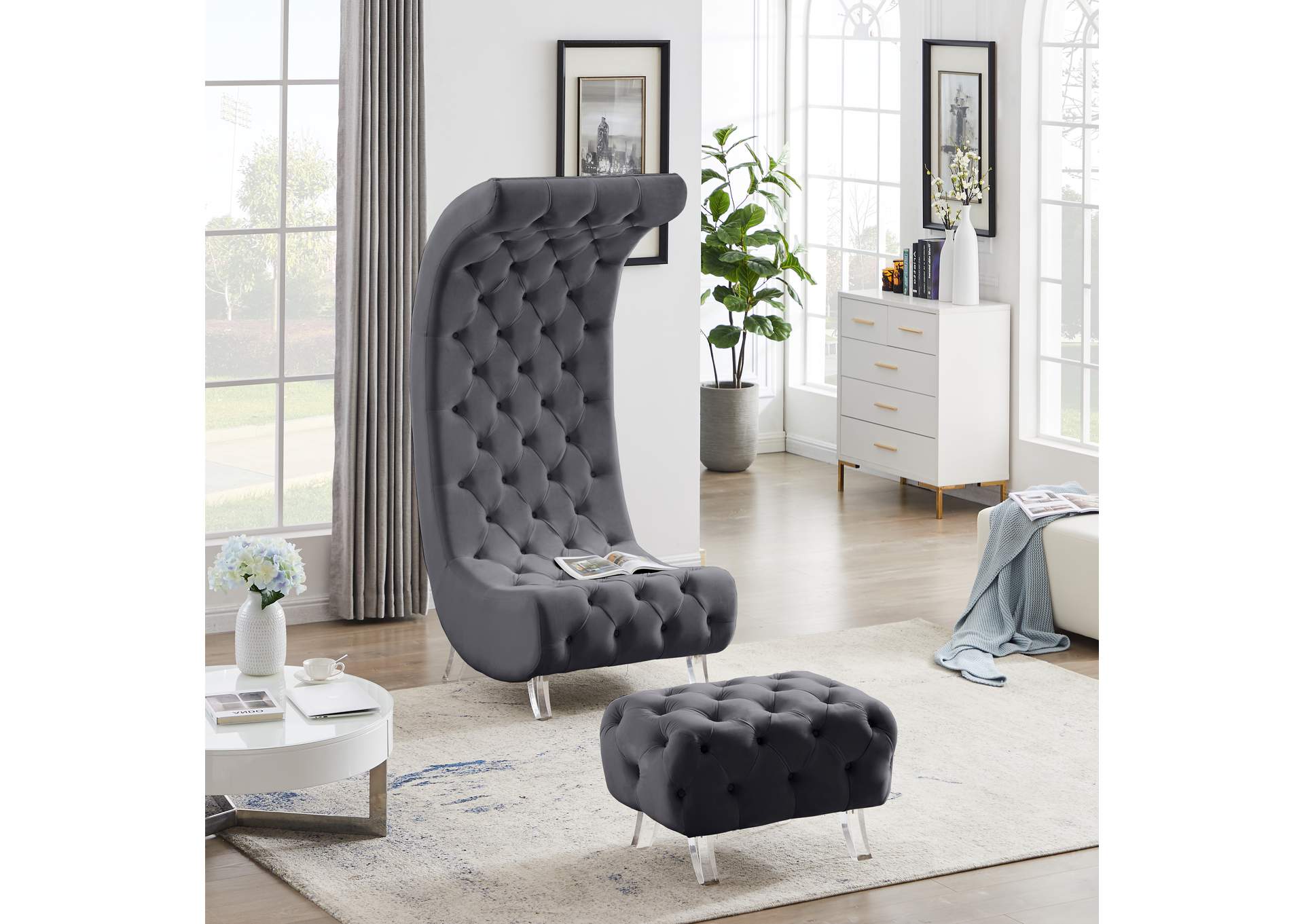 Crescent Grey Velvet Accent Chair,Meridian Furniture