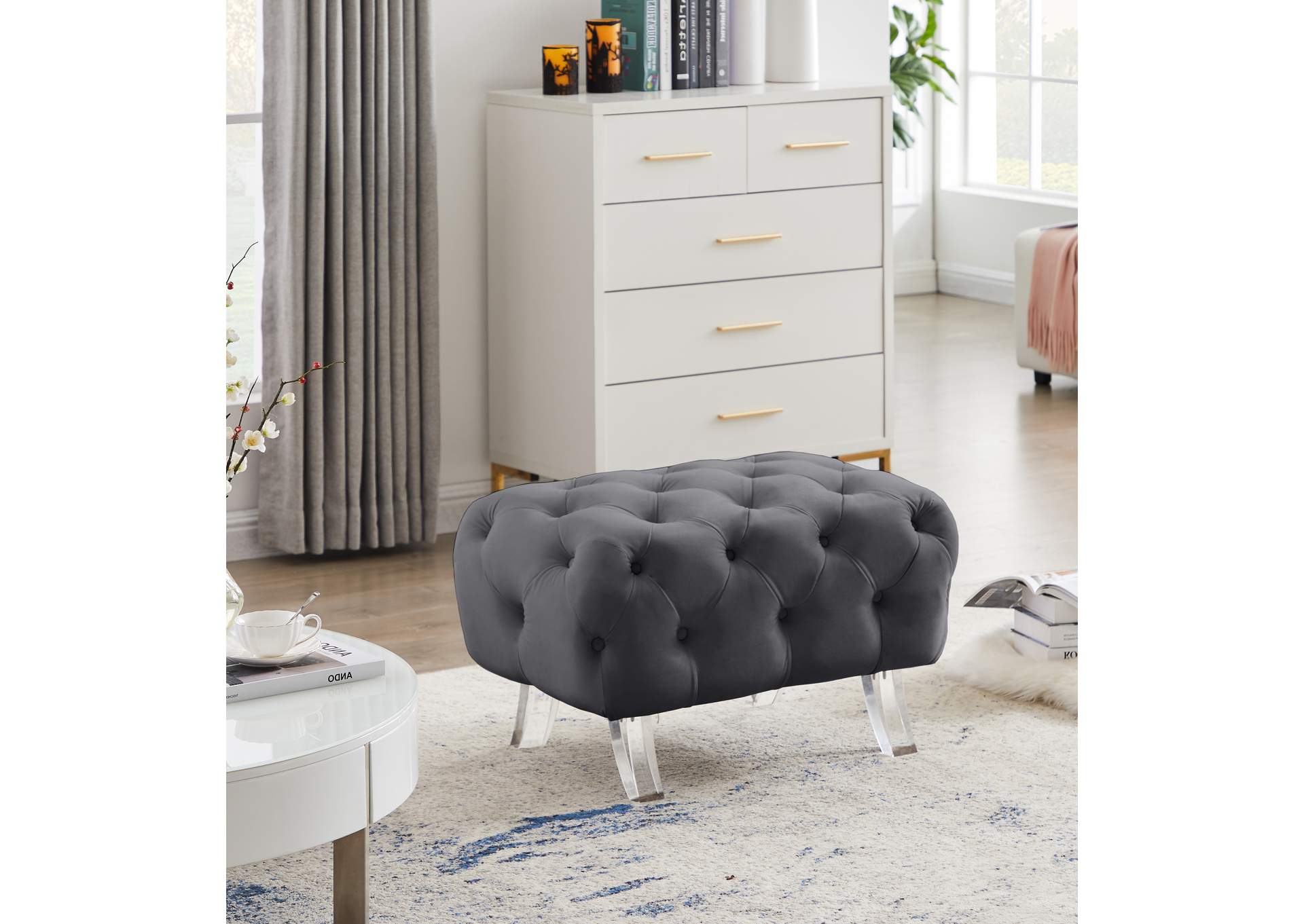 Crescent Grey Velvet Ottoman,Meridian Furniture