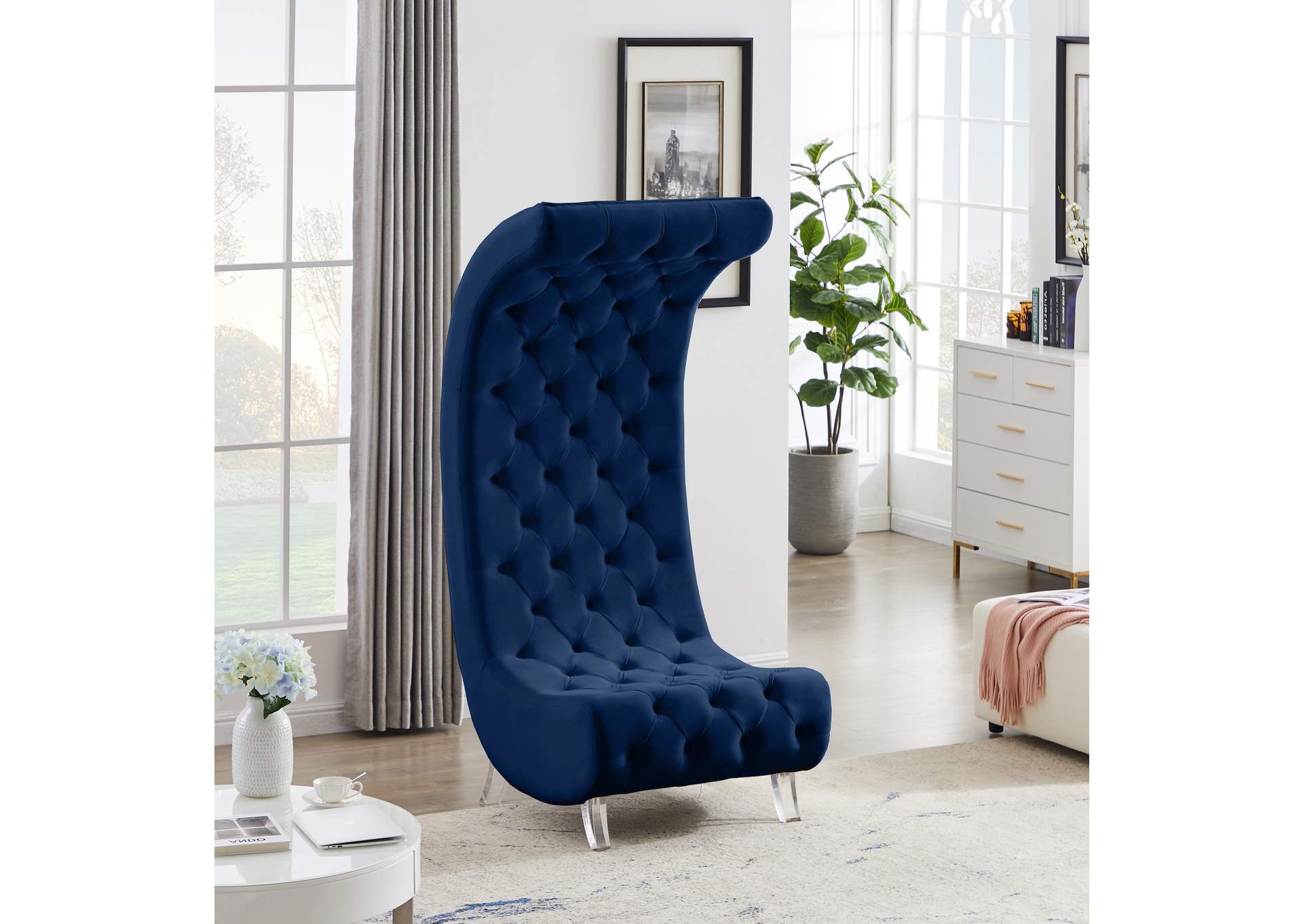 Crescent Navy Velvet Accent Chair,Meridian Furniture