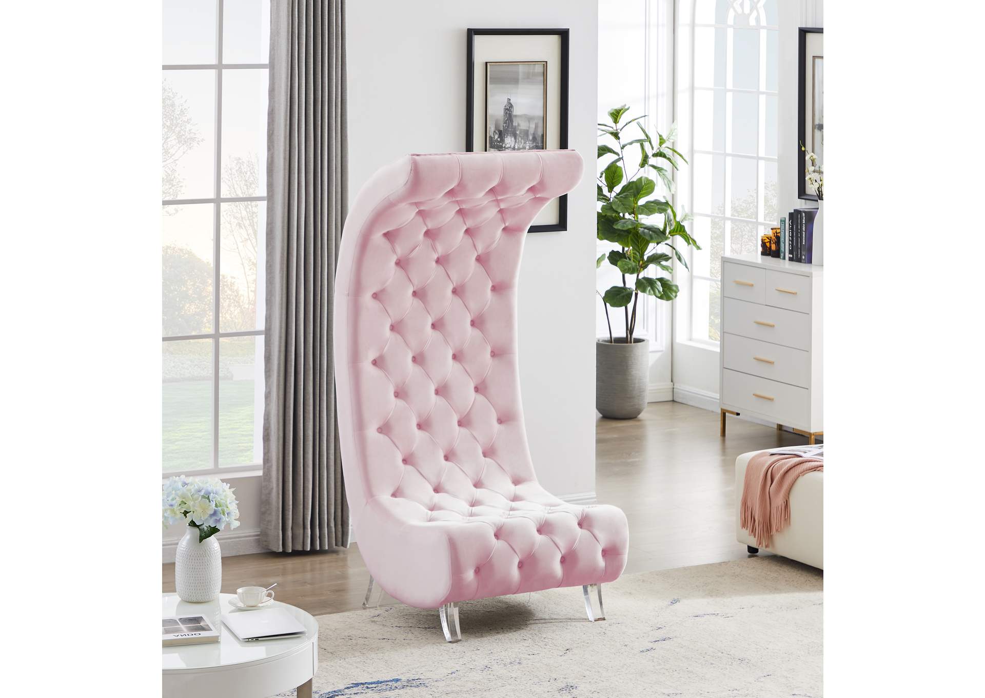 Crescent Pink Velvet Accent Chair,Meridian Furniture