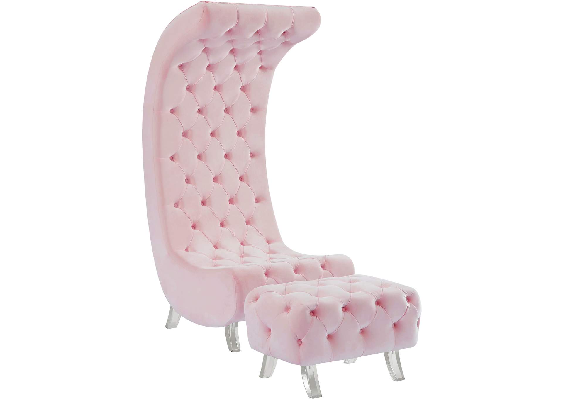 Crescent Pink Velvet Accent Chair,Meridian Furniture