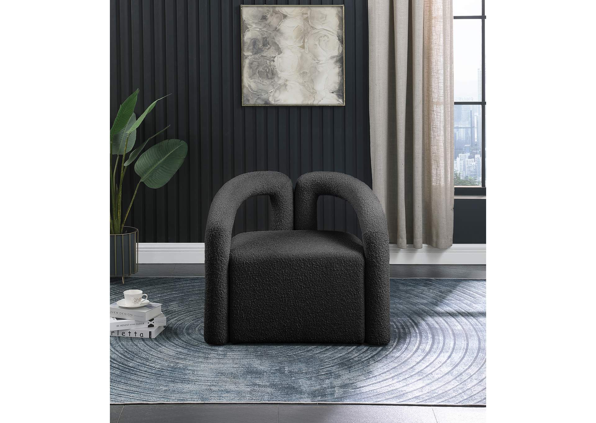 Ottoman Black Boucle Fabric Accent Chair,Meridian Furniture