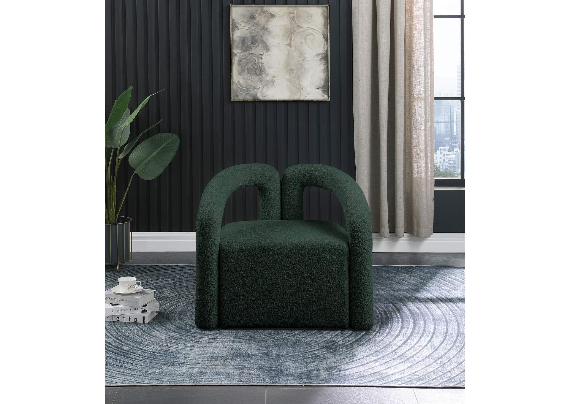 Ottoman Green Boucle Fabric Accent Chair,Meridian Furniture