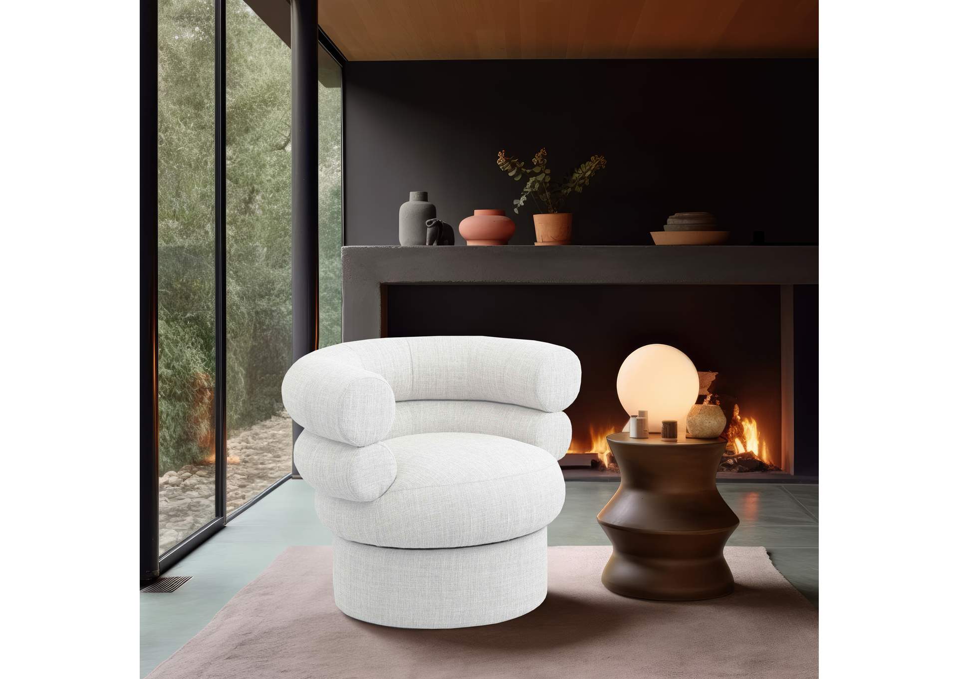 Valentina Cream Linen Textured Fabric Accent Swivel Chair,Meridian Furniture