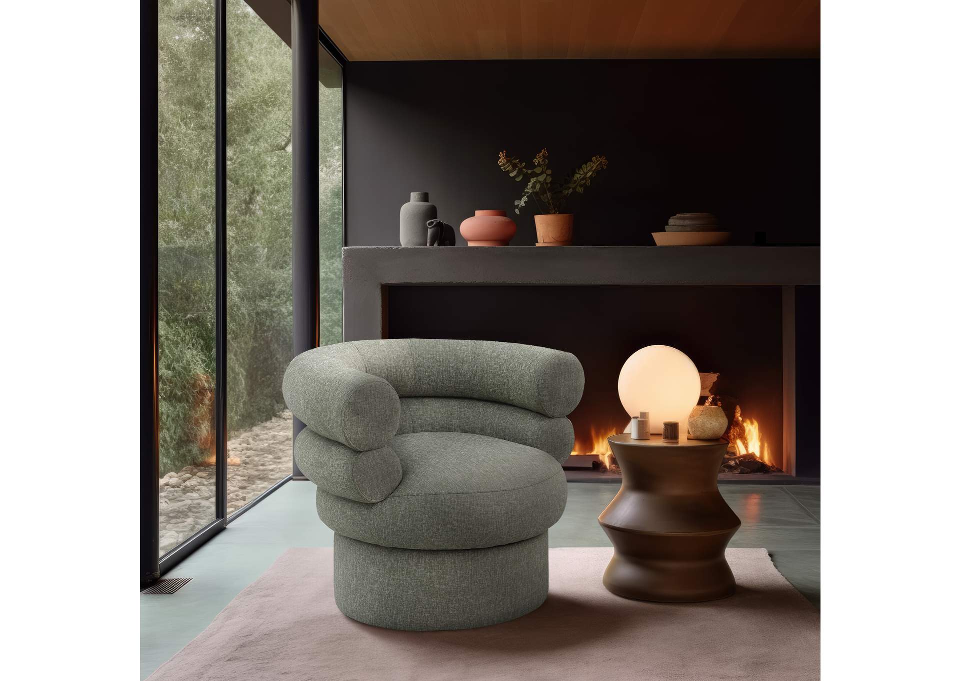 Valentina Green Linen Textured Fabric Accent Swivel Chair,Meridian Furniture