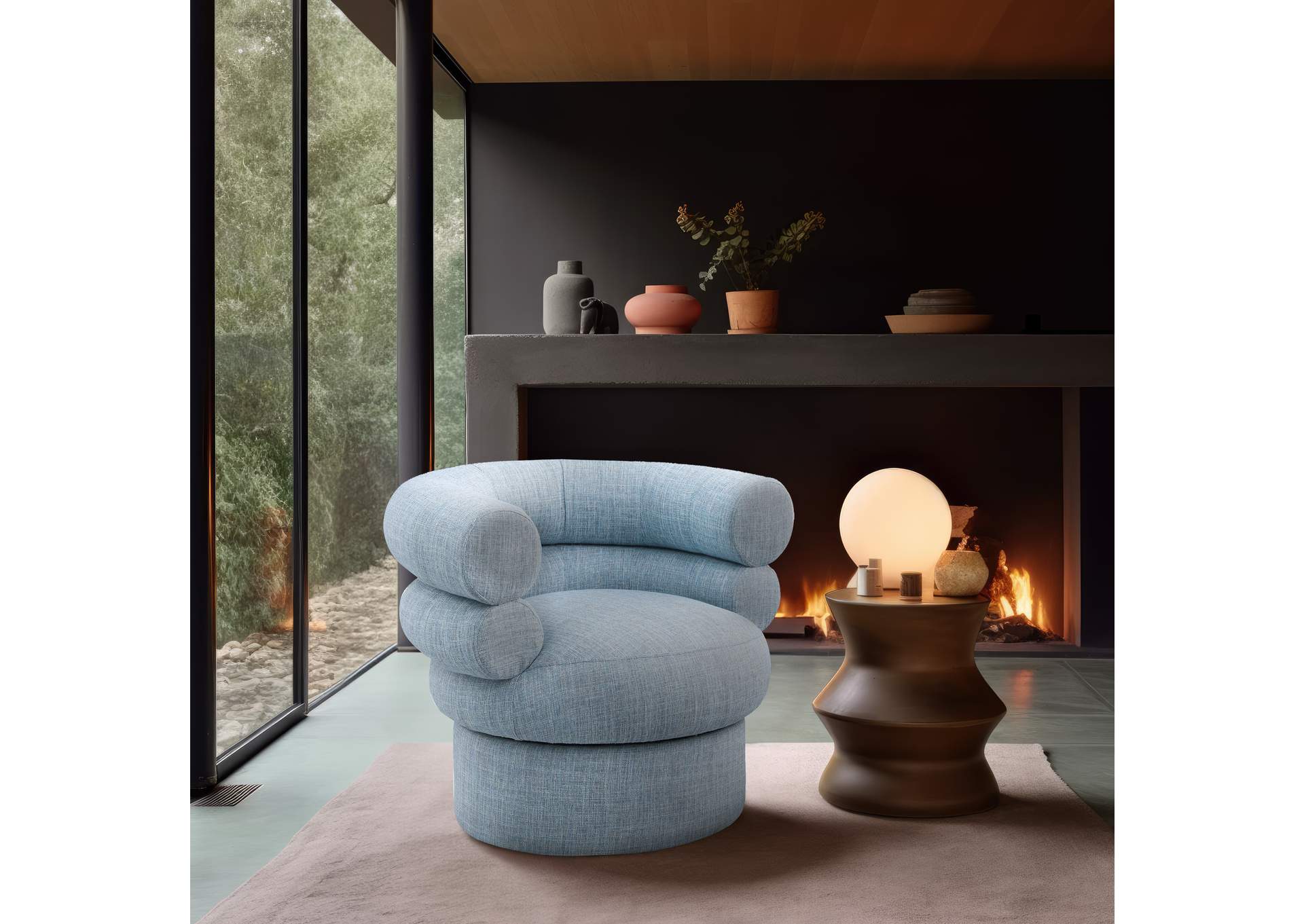 Valentina Light Blue Linen Textured Fabric Accent Swivel Chair,Meridian Furniture