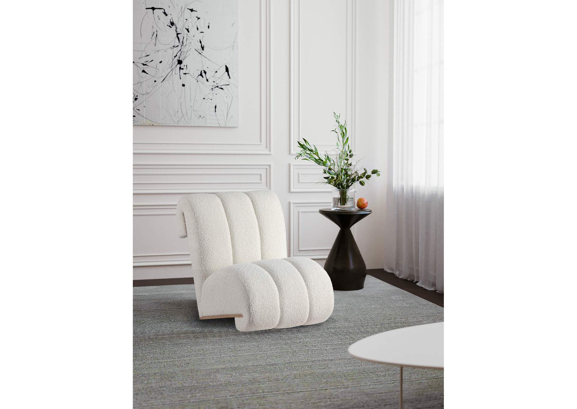 Swoon Cream Faux Sheepskin Accent Chair,Meridian Furniture