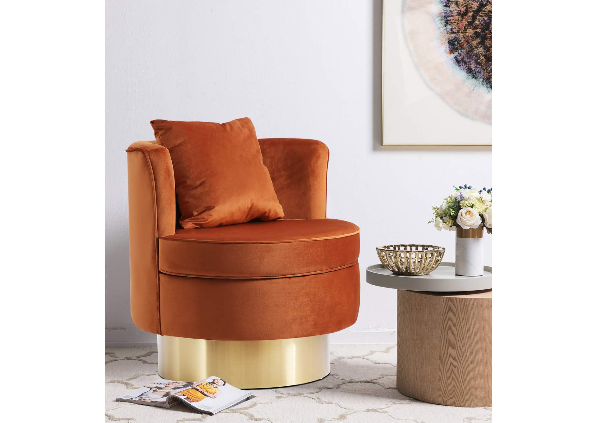 Kendra Cognac Velvet Accent Chair,Meridian Furniture