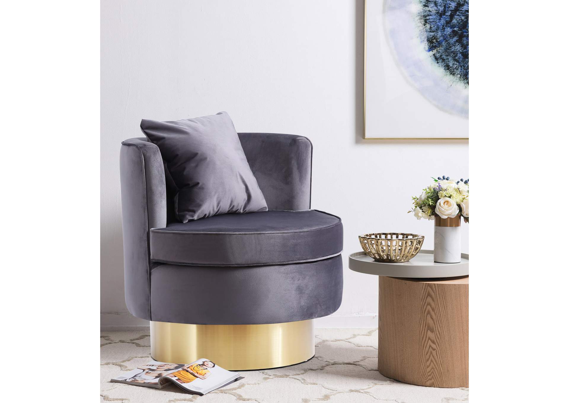 Kendra Grey Velvet Accent Chair,Meridian Furniture