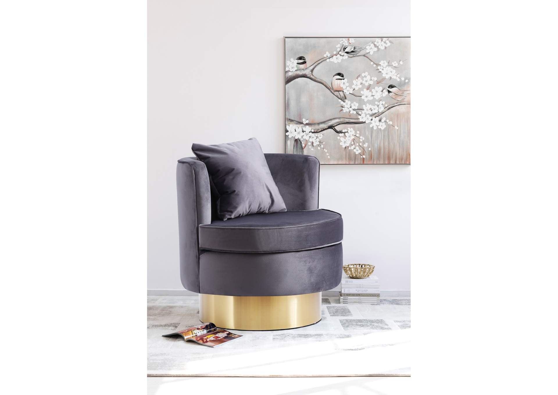 Kendra Grey Velvet Accent Chair,Meridian Furniture