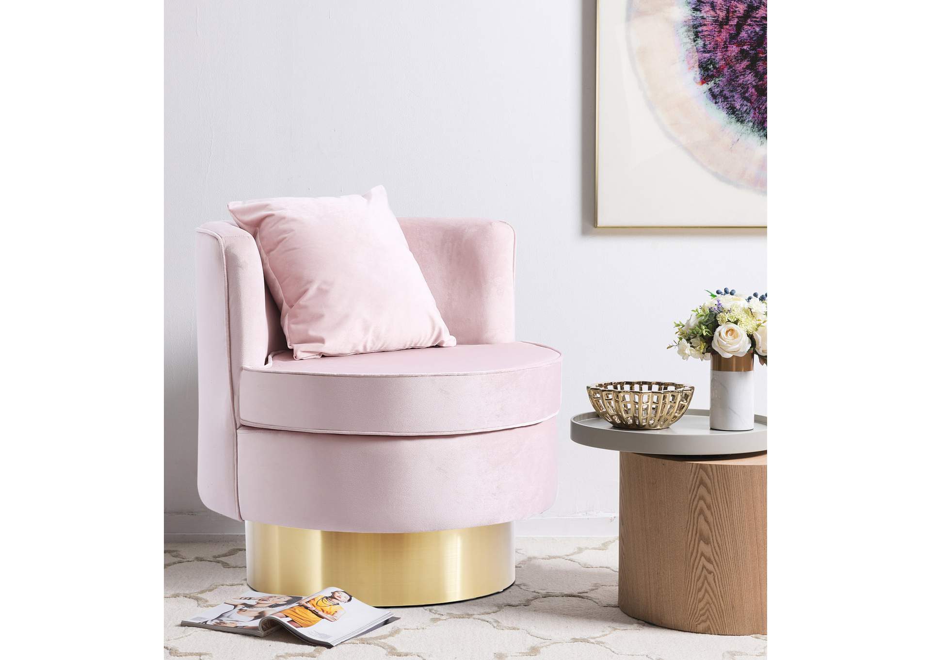 Kendra Pink Velvet Accent Chair,Meridian Furniture