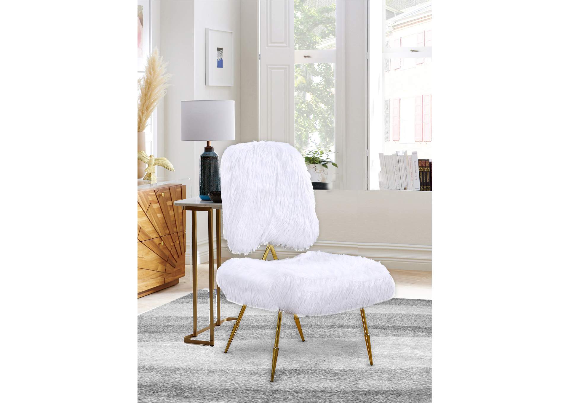 Magnolia White Faux Fur Accent Chair,Meridian Furniture