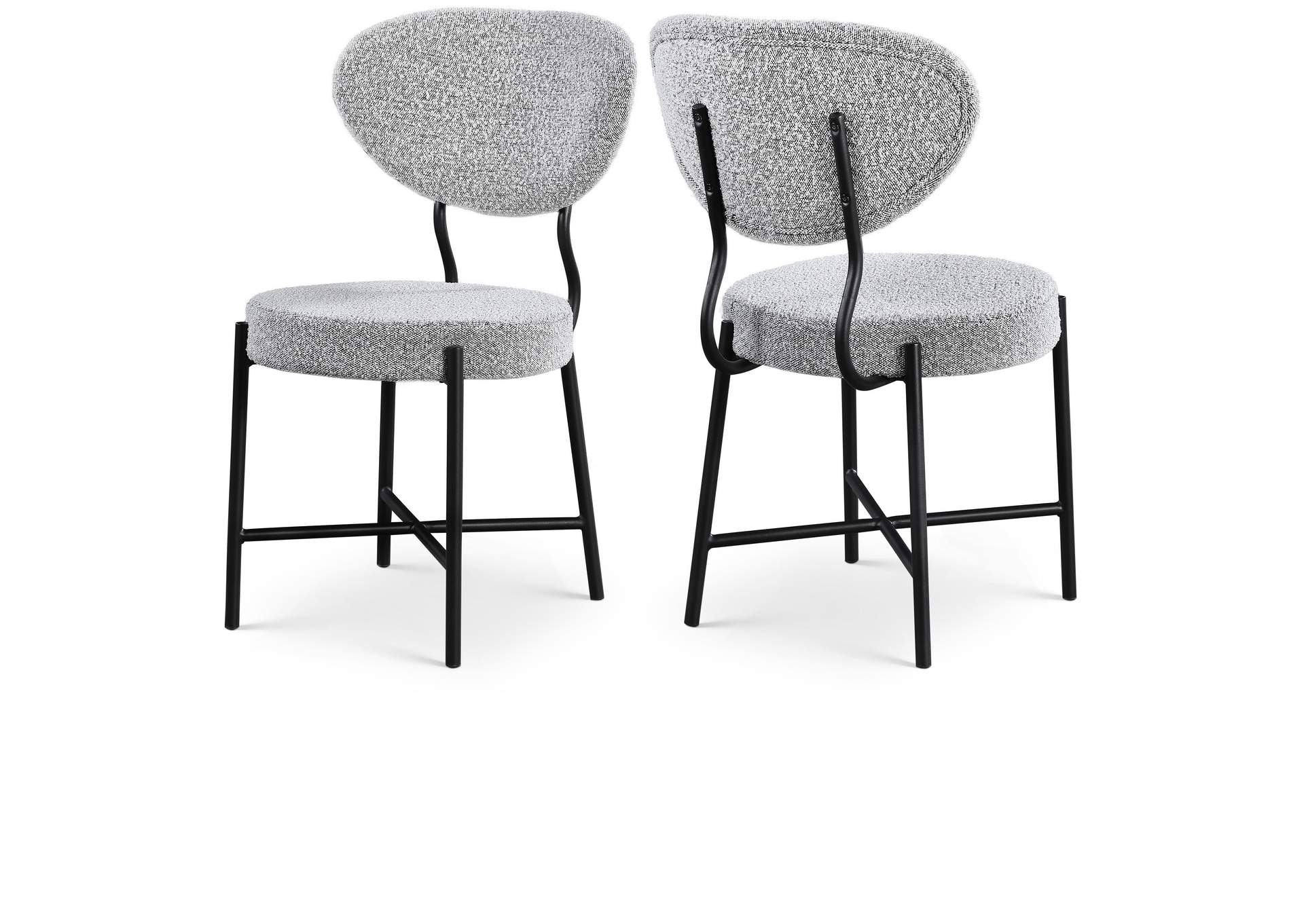 Allure Grey Boucle Fabric Dining Chair Set of 2,Meridian Furniture