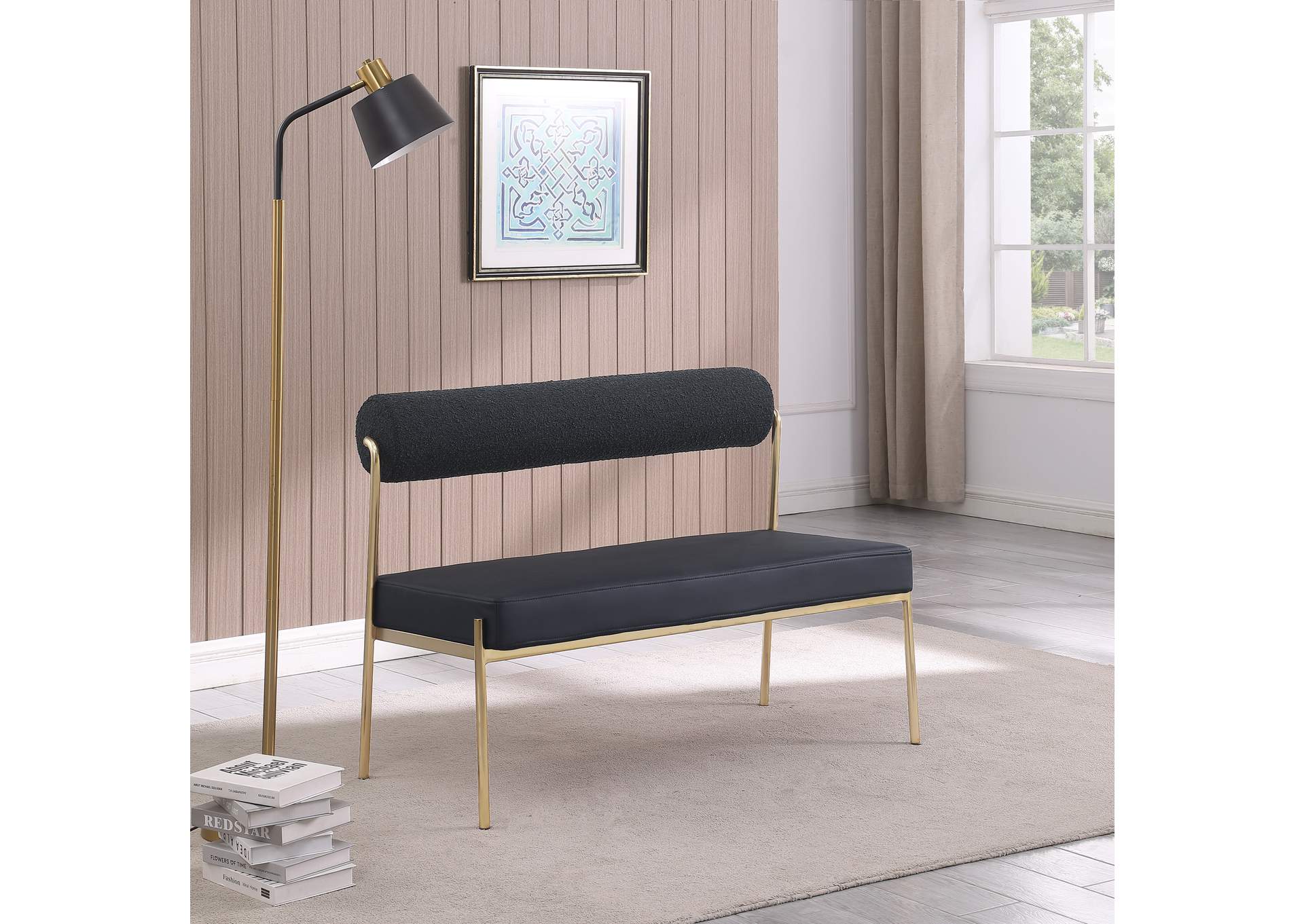 Carly Black Faux Leather Bench,Meridian Furniture