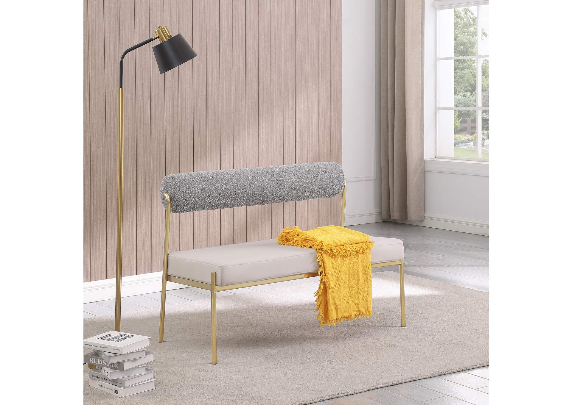 Carly Taupe Faux Leather Bench,Meridian Furniture