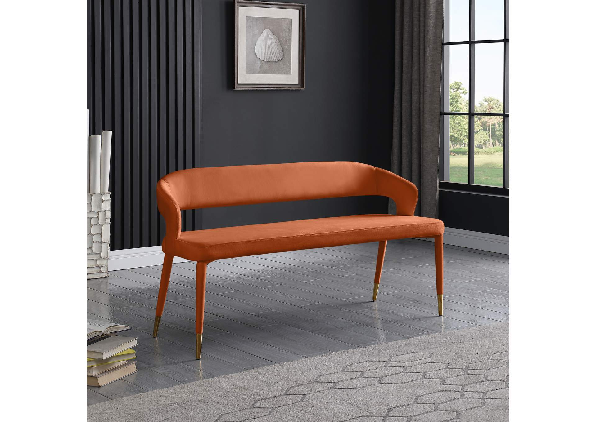 Destiny Cognac Velvet Bench,Meridian Furniture