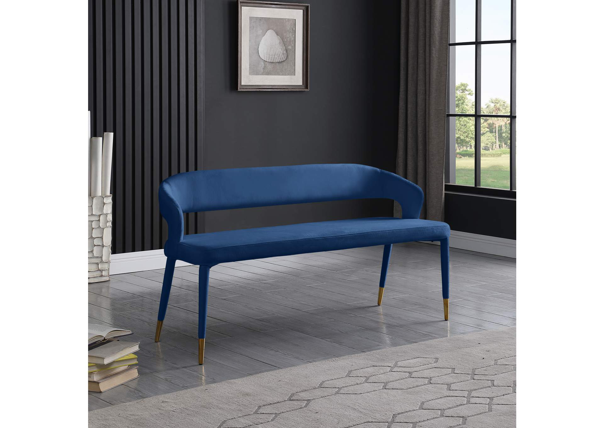 Destiny Navy Velvet Bench,Meridian Furniture