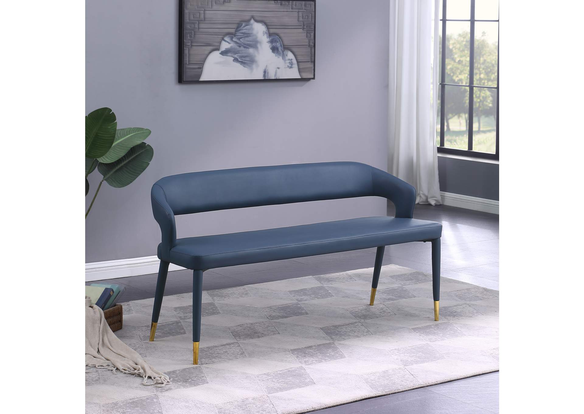 Destiny Navy Faux Leather Bench,Meridian Furniture