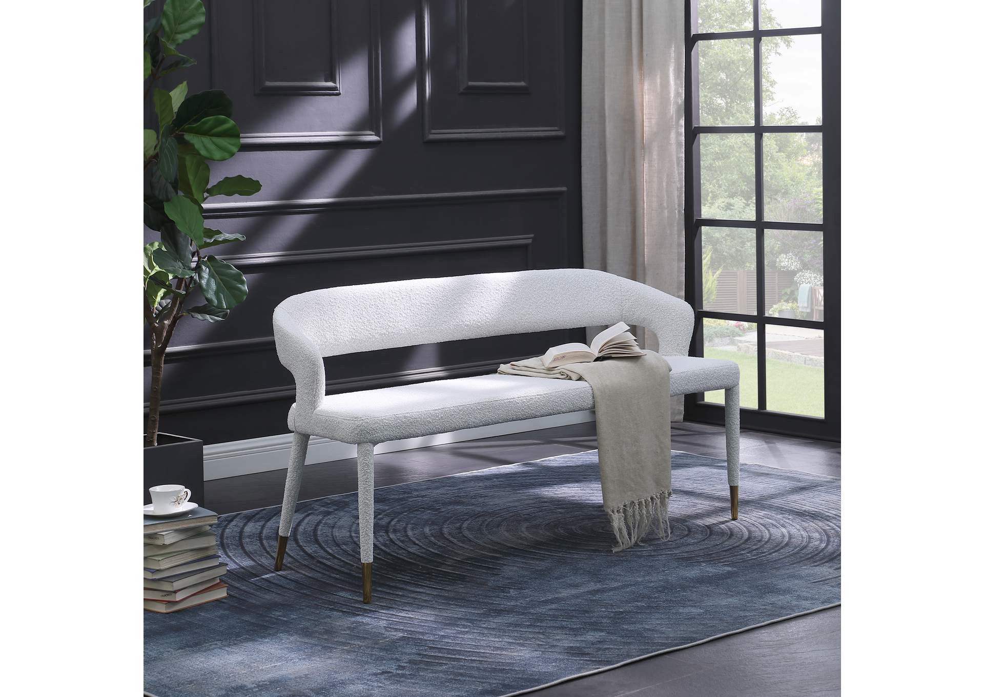 Destiny Cream Boucle Fabric Bench,Meridian Furniture