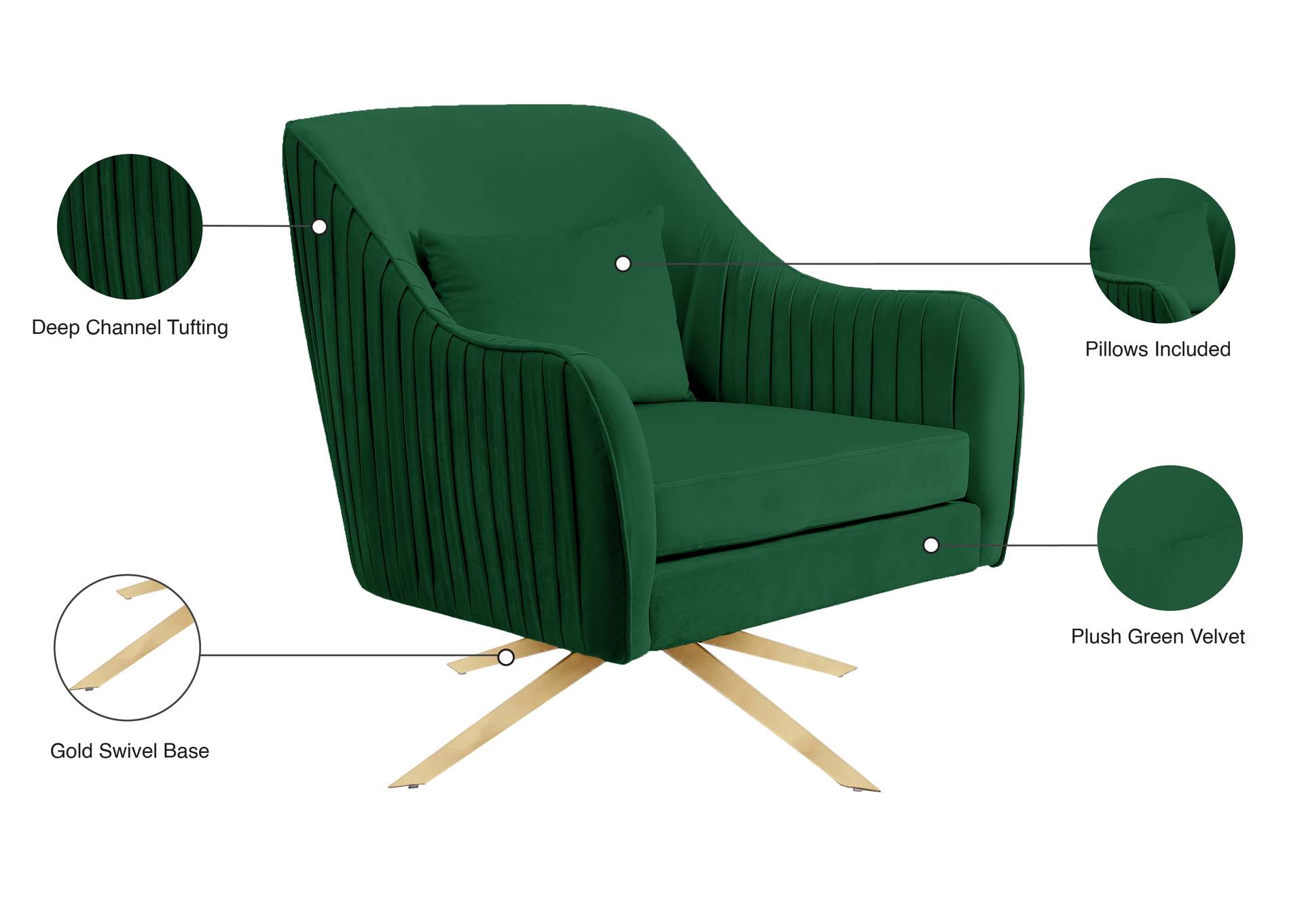 Paloma Green Velvet Accent Chair,Meridian Furniture