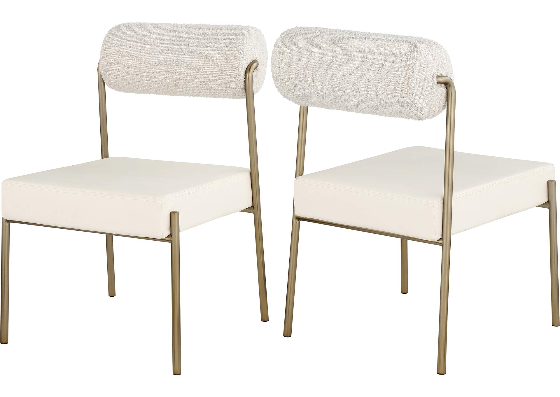 Carly Cream Faux Leather Seat - Boucle Fabric Back Dining Chair Set of 2,Meridian Furniture