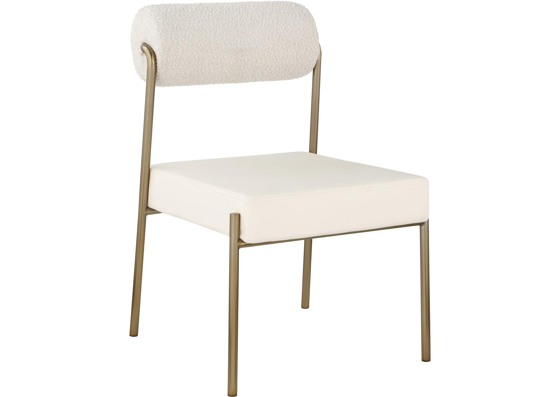 Carly Cream Faux Leather Seat - Boucle Fabric Back Dining Chair Set of 2,Meridian Furniture