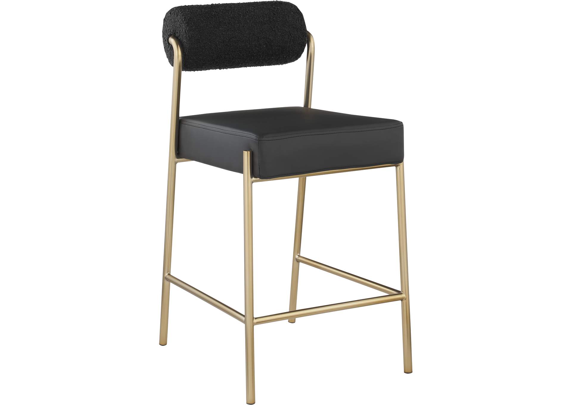 Carly Black Faux Leather Seat - Boucle Fabric Back Counter Stool,Meridian Furniture