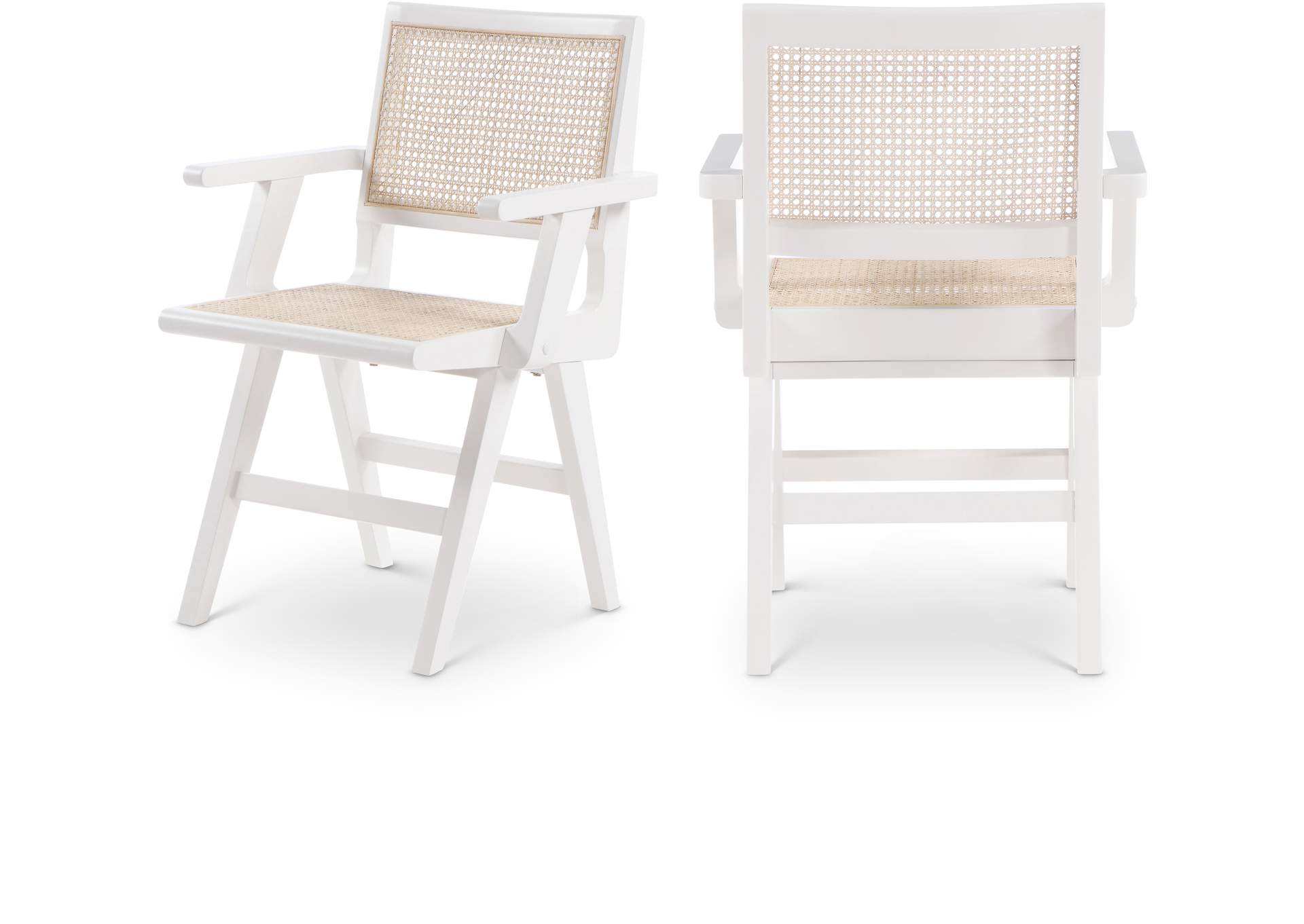 Preston White Wood Dining Arm Chair Set of 2,Meridian Furniture