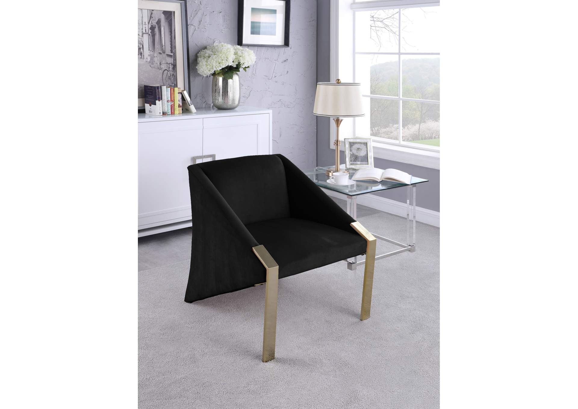 Rivet Black Velvet Accent Chair,Meridian Furniture