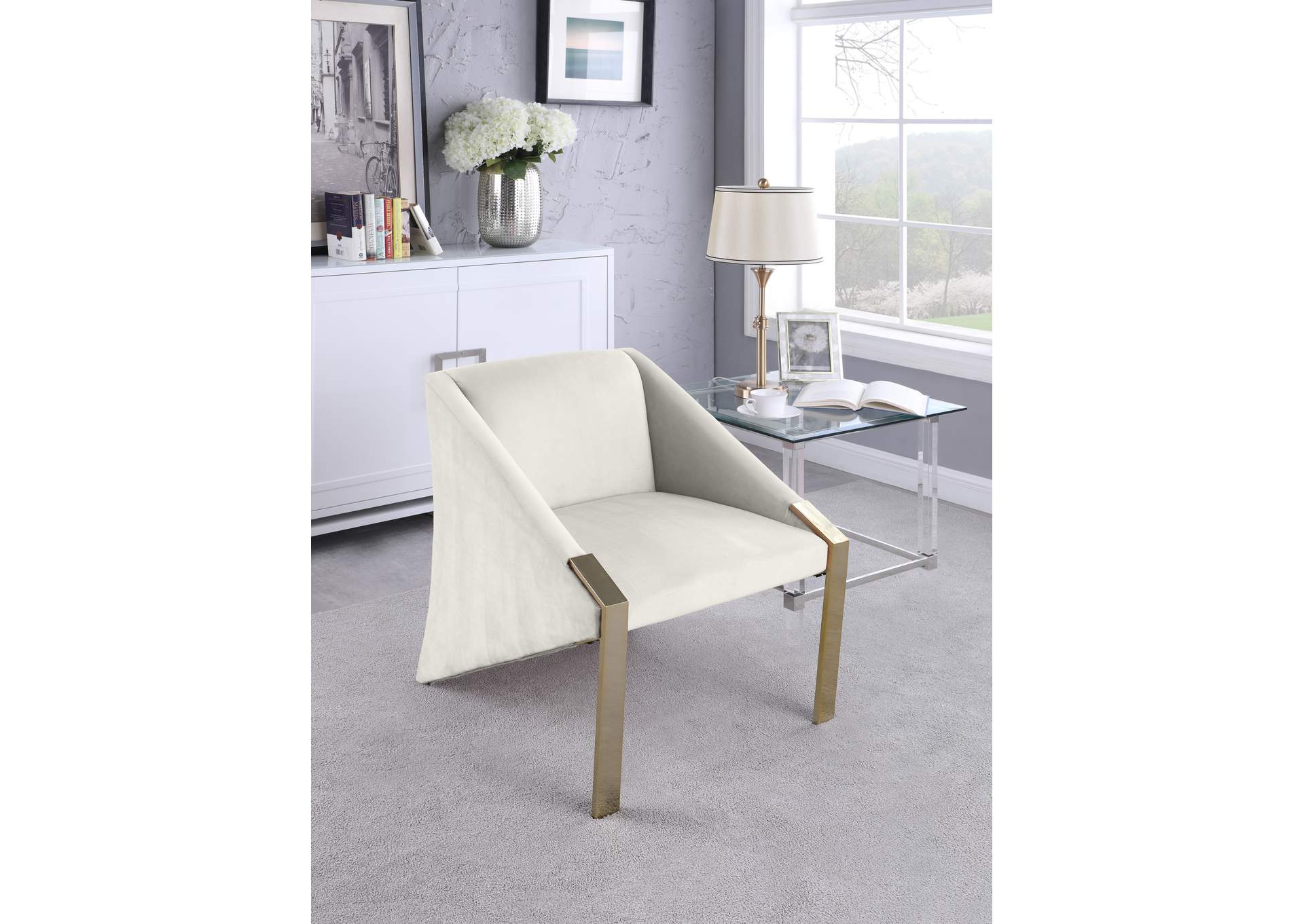 Rivet Cream Velvet Accent Chair,Meridian Furniture