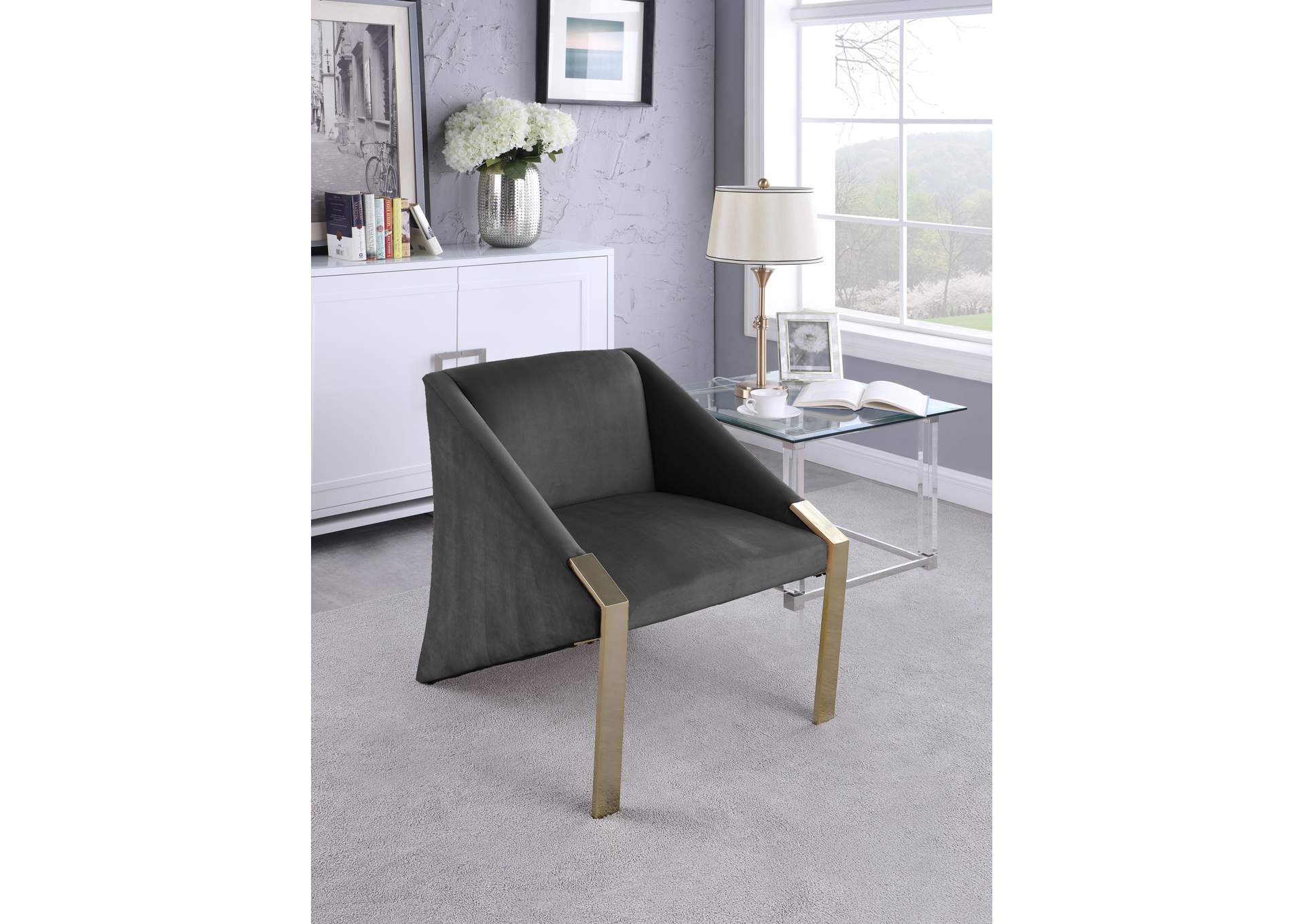 Rivet Grey Velvet Accent Chair,Meridian Furniture